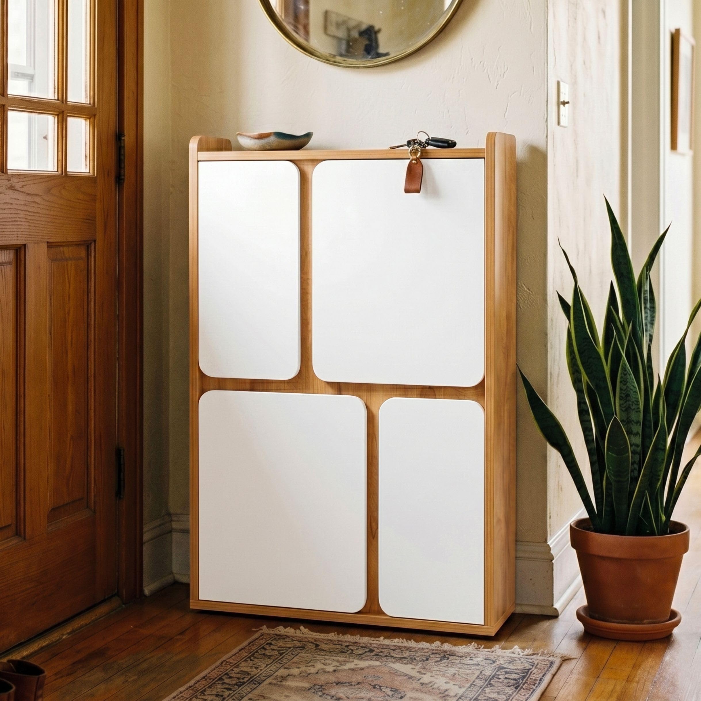 FFO Shoe Rack for Home Wooden Finish | 4 Door Shoe Cabinet with Spacious Shelves | Closed Shoe Storage Organizer for Entryway, Living Room & Bedroom DIY.-image-37