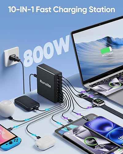Miniatura 2 de Estación de carga USB C de 800 W, 120 W PD GaN5 cargador USB C súper rápido, bloque de 10 puertos, tipo C para PC, laptop, MacBook Pro/cargador de