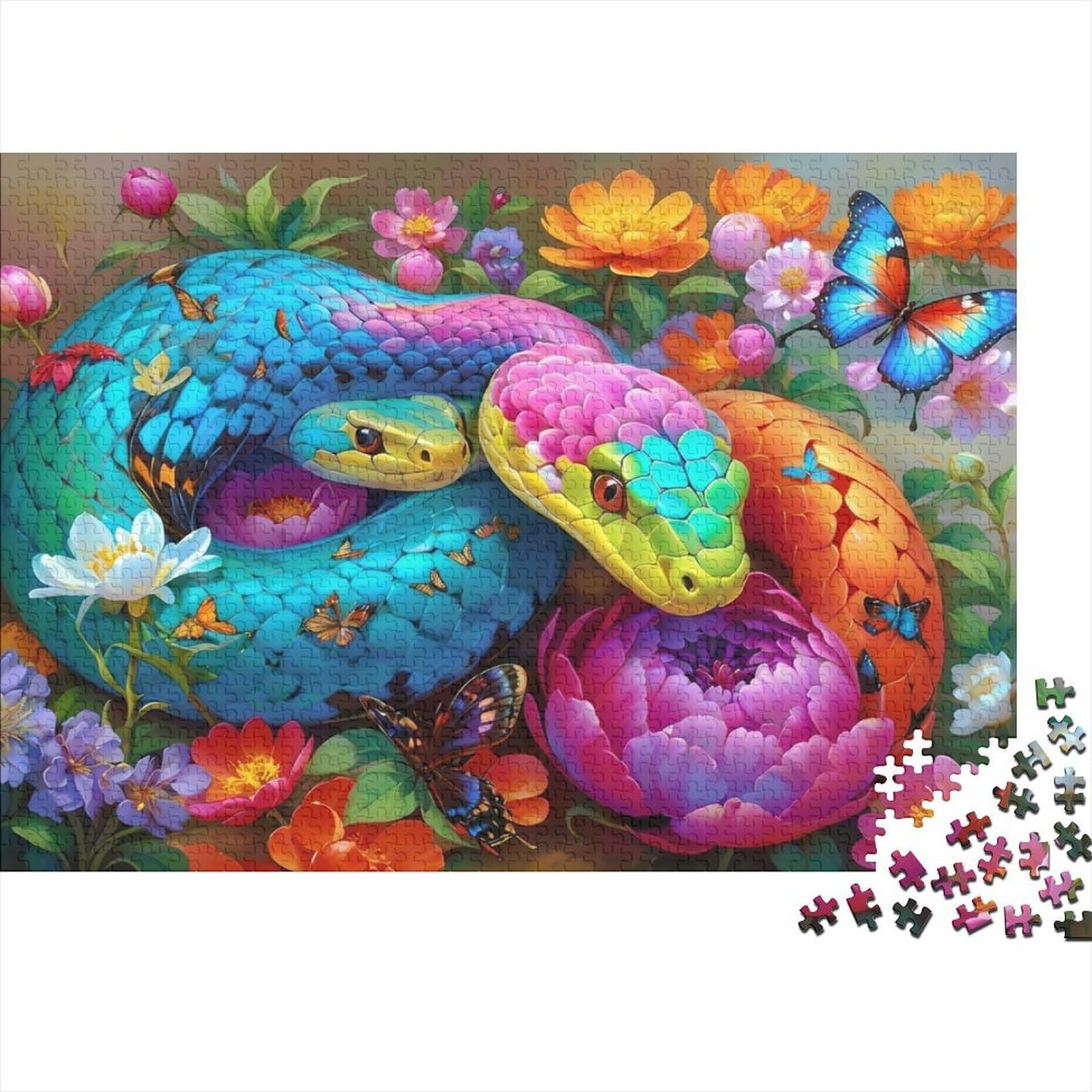 Garden Inspiration 1000 Pieces Snake Puzzle for Adults Thick Paper Educational Snake Jigsaw Puzzle Home Decor Stress Relief 38x26cm/1000pcs