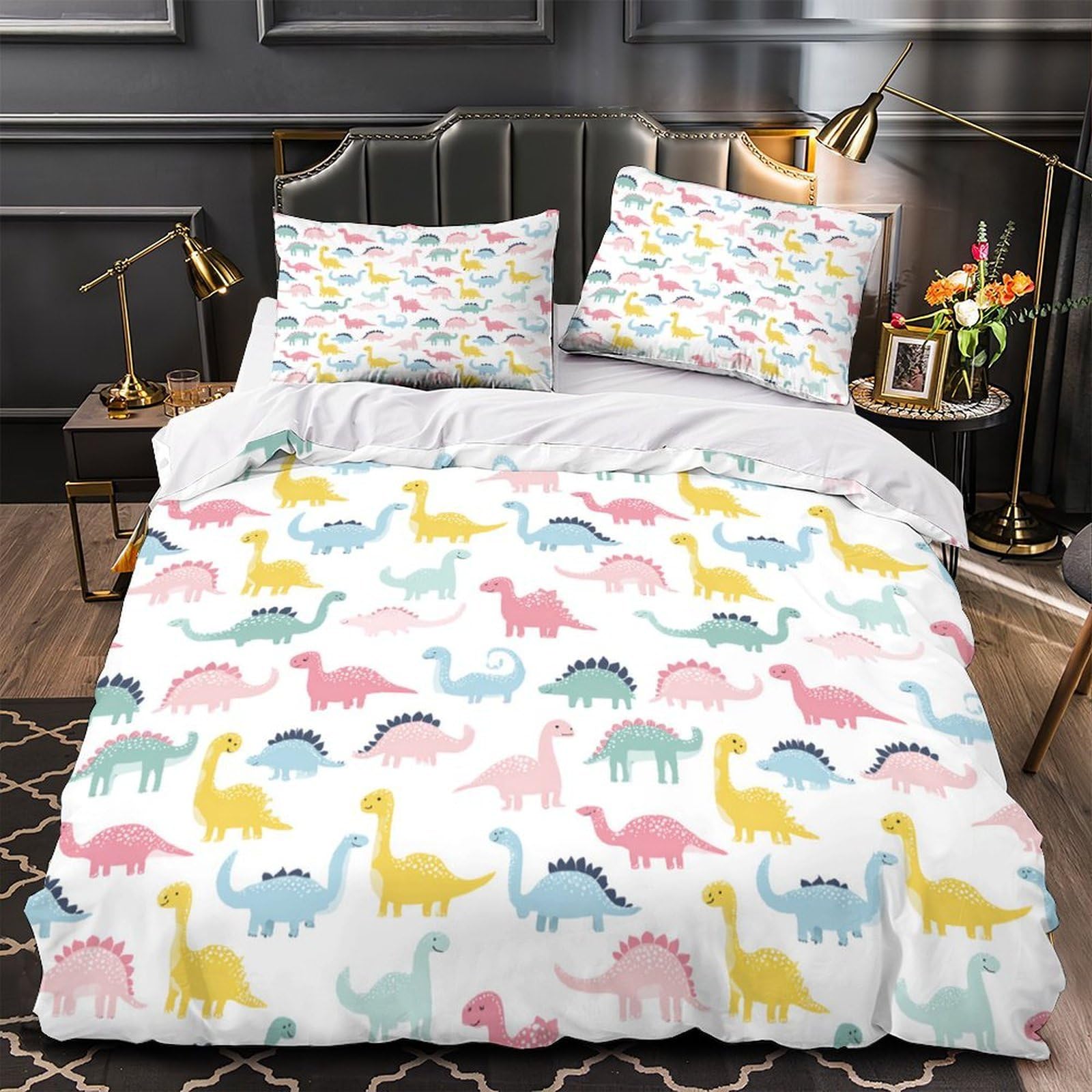 Housse de couette dinosaure anti-transpiration pour lit enfant 135x200 en microfibre douce