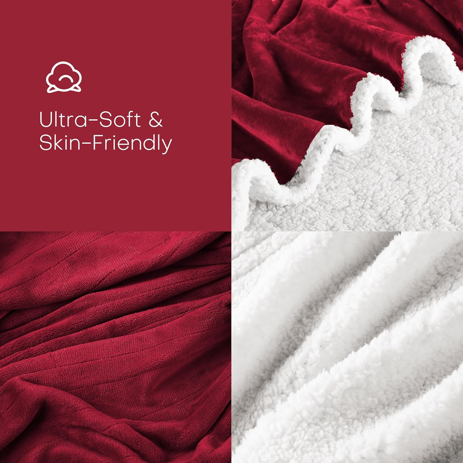 LUXIAN Electric Heated Blanket Twin Size 62"x84" - Microplush & Sherpa Fabric Dual-Sided, 9 Heat Settings & 1-10 Hours Auto Off, Cozy Warming Throw for Home, Office, or Bed, Machine Washable,Wine Red - Image 2