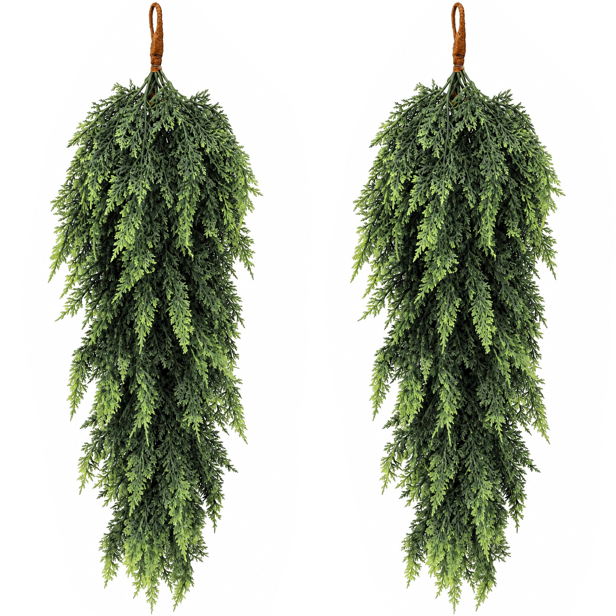 2 Pcs 32'' Artificial Christmas Teardrop Swag, Faux Greenery Door Swag | PE Norfolk Pine Needle Teardrop Wreath for Front Door Mantle Fireplace Indoor Outdoor Holiday Decor