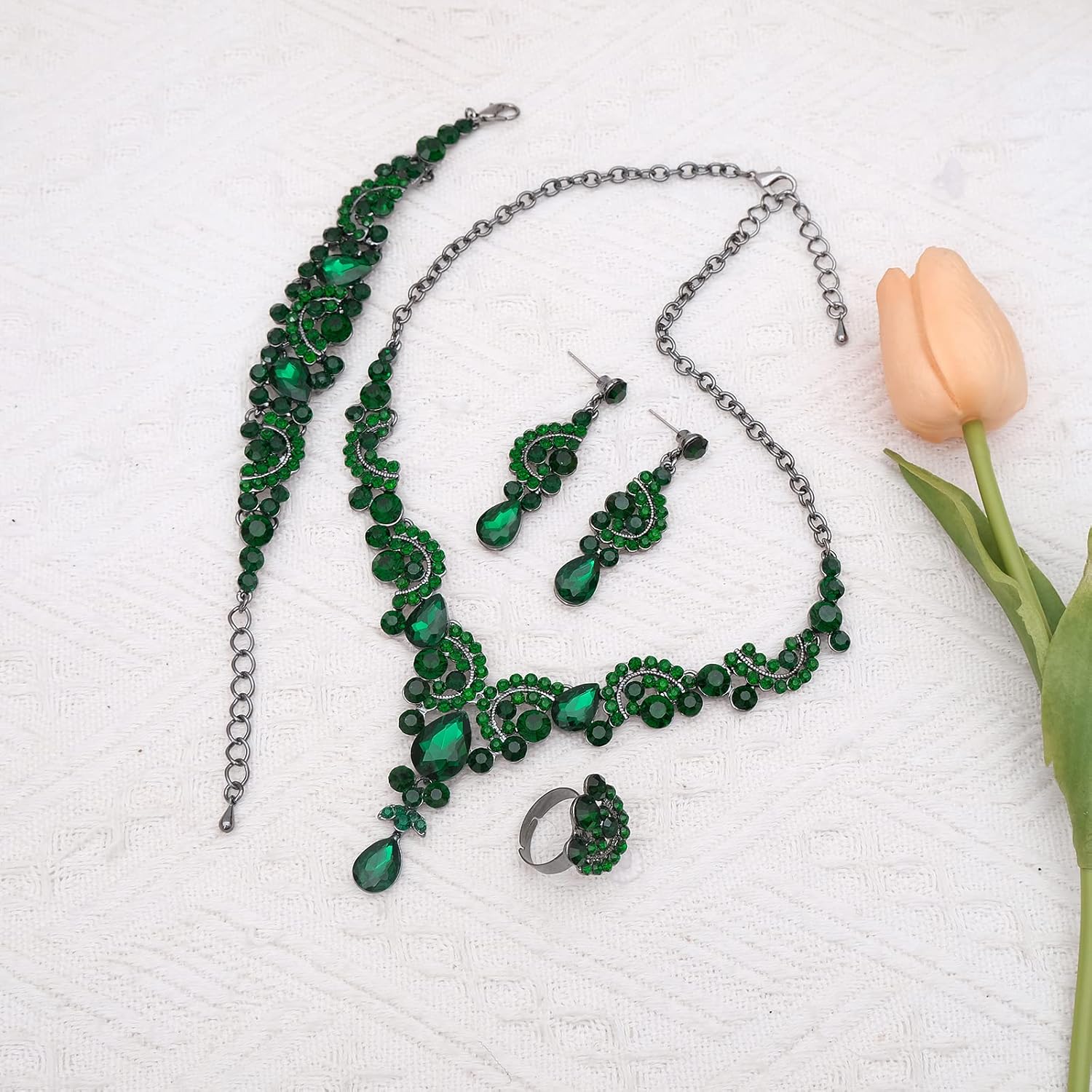 CSY Elegant Crystal Necklace Earrings Bracelet Ring Bridal Wedding Party Costume Jewelry Sets for Brides Women - Image 3