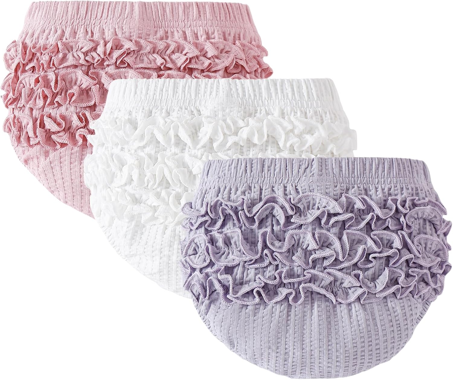 SOBOWO Baby Girl Bloomers Ruffle Diaper Cover for Girls Ribbed 3-Pack Newborn Infant Toddler Underwear for Cake Smash, Daily