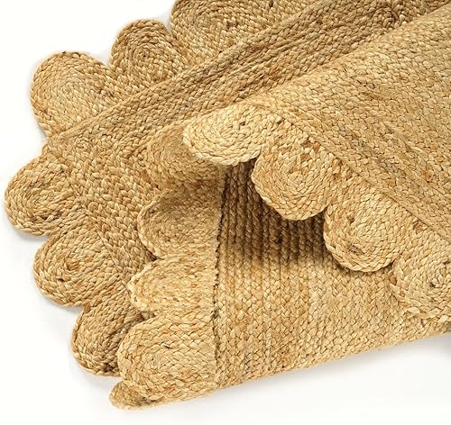 Miniatura 9 de GRUHUM Alfombras de yute de 8 x 10 pies, de fibra natural, tejida a mano, estilo bohemio, festoneado, vintage, suave, trenzada, rústica, vintage,