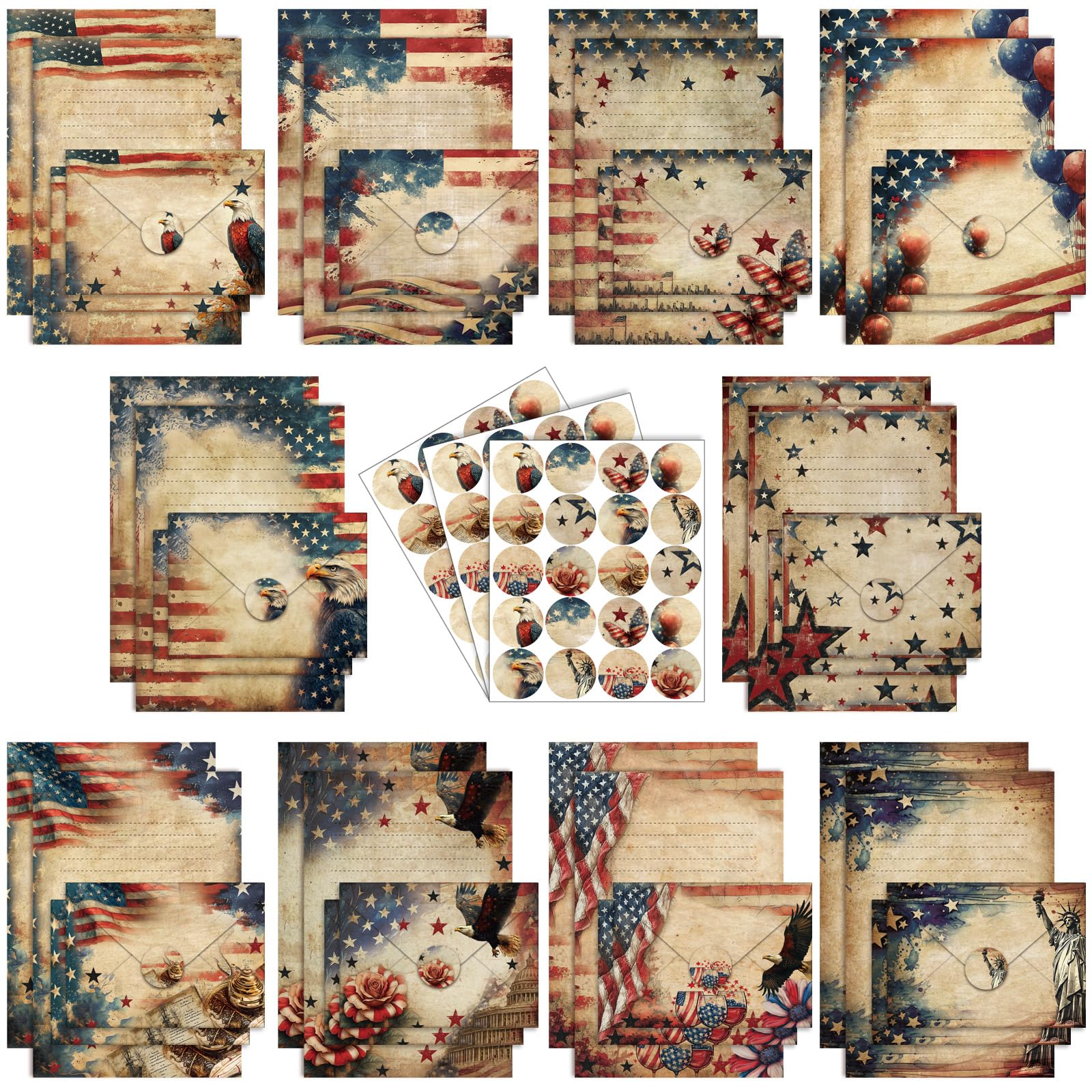 TaoBary 160 Pcs Retro Patriotic Stationery Paper and Envelopes Set
