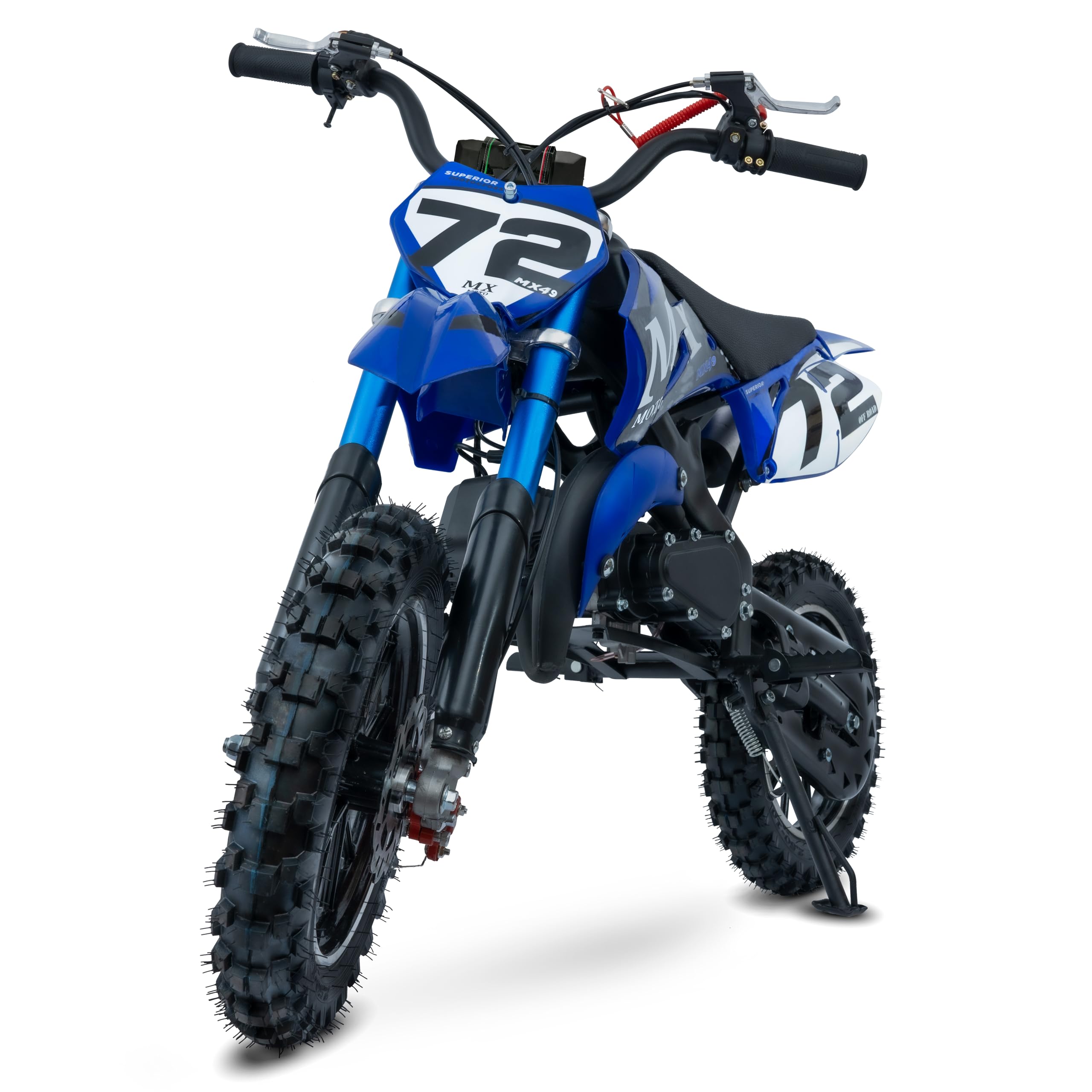 49cc Dirt Bike Gas-Powered, Kids Gas Dirt Bike 2-Stroke Engine, 200 lbs Capacity, All-Terrain Tire & Soft Seat for Kids 13+, with Shock Absorber & Dual Disc Brakes, Max Speed 24 MPH (Blue)