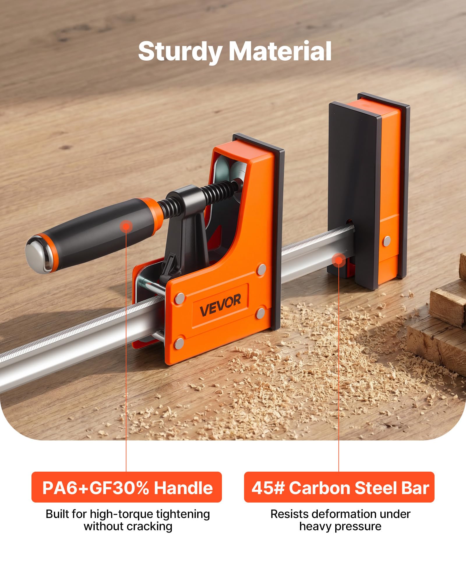 VEVOR Serre-joints à Barre 4 PCS Pince en F Ouverture 60,96 cm Force 680 kg, 2 Modes Pince/Écarteur, Patins en Caoutchouc, Poignée Ergonomique, Barre en Acier au Carbone, pour Travaux du Bois et Métal