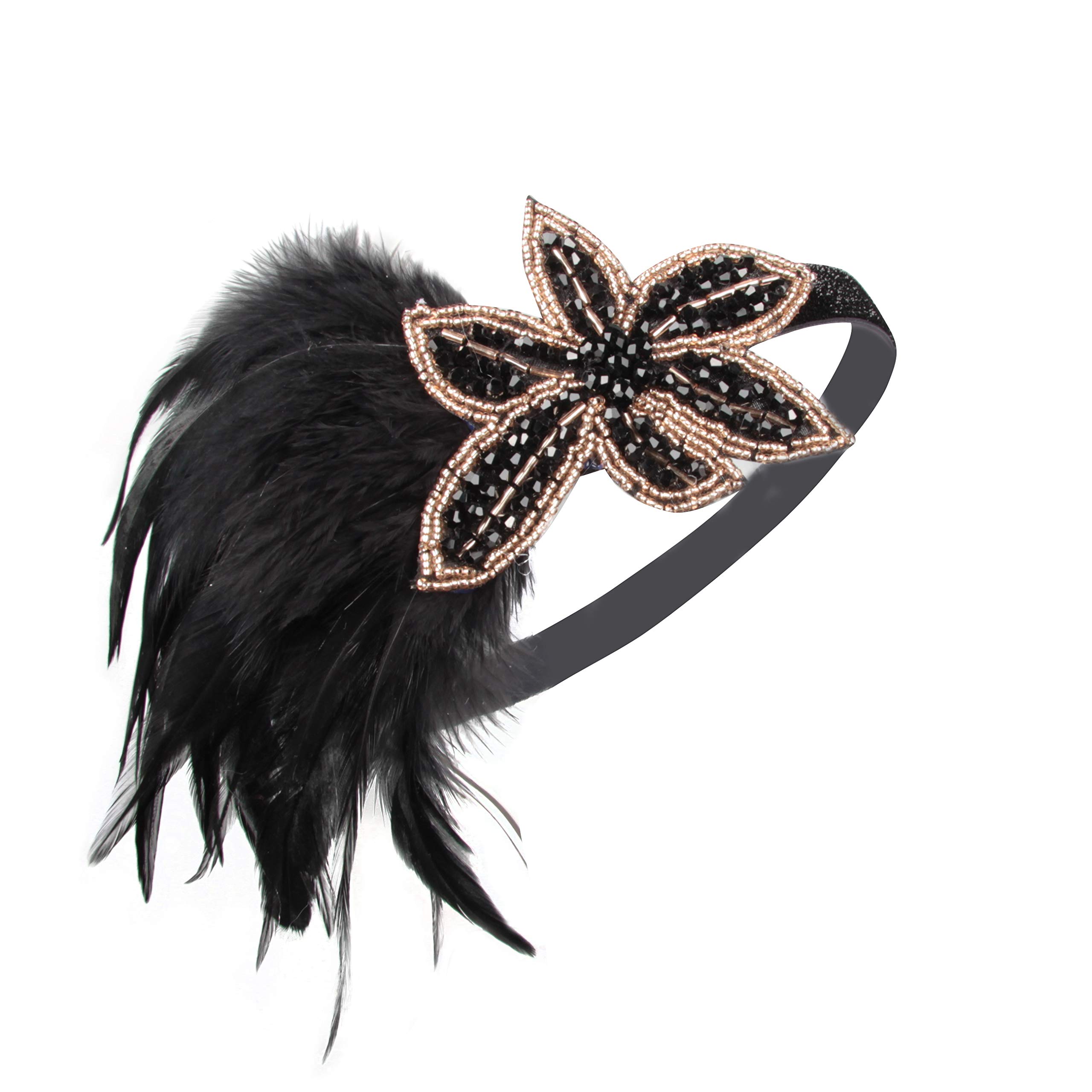 LOWOSAIWORVintage 1920s Gatsby Headpiece Flapper Headband with Beaded Applique for Women (E Design)