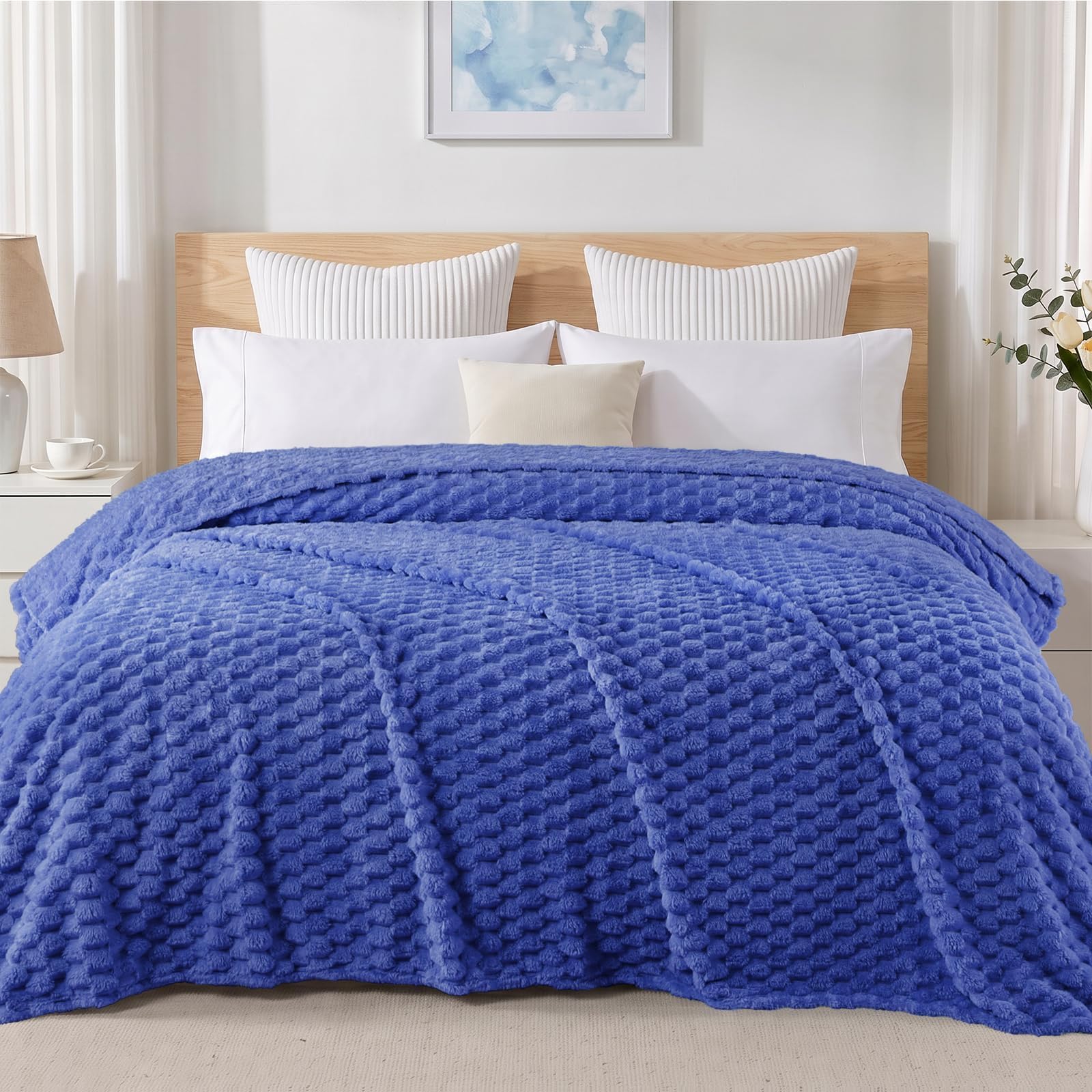 Exclusivo Mezcla 3D Fleece Queen Size Blanket for Bed, Cobalt Blue