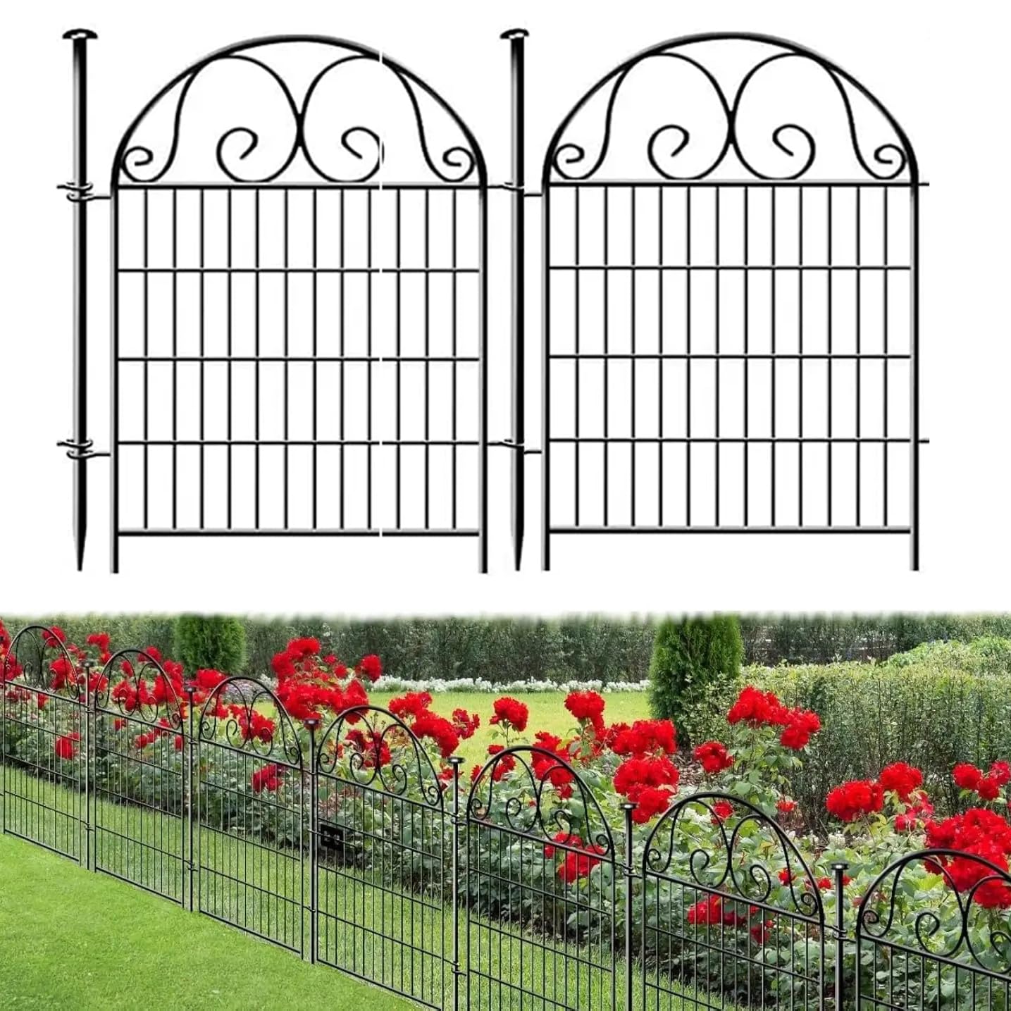 Valla para estanque jardín metálica de 90x70cm, cerramiento decorativo robusto (5PCS)