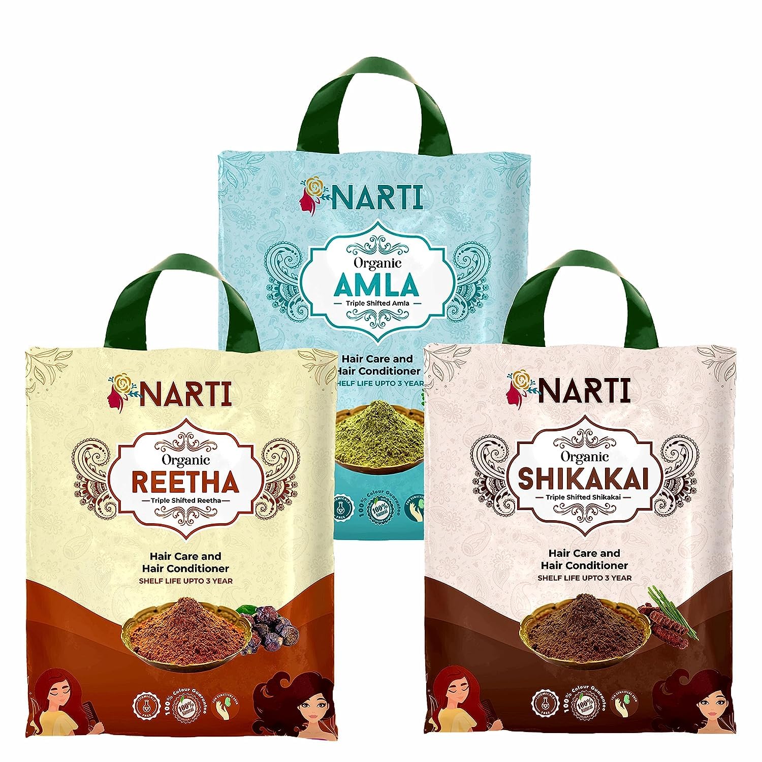 Narti organic amla reetha shikakai powder for hair care 1.5 kg | reetha shikakai amla powder for hair growth 500g each pack of 3-image-32