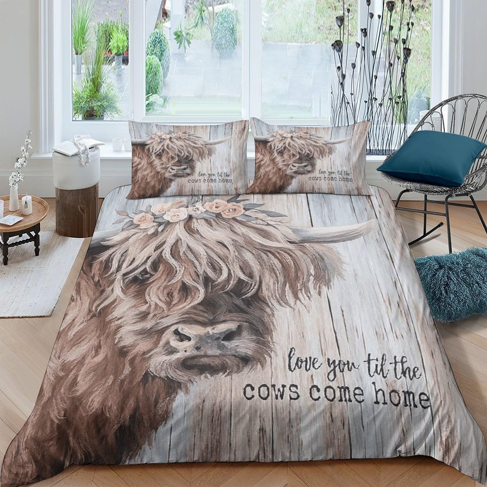 Ctjqhvkz Style-4 3D Printed Highland Cow Fitted Sheet Microfiber Soft Brown Animal Bed Cover For Bedroom Guest Room Decor Single（135X200cm）