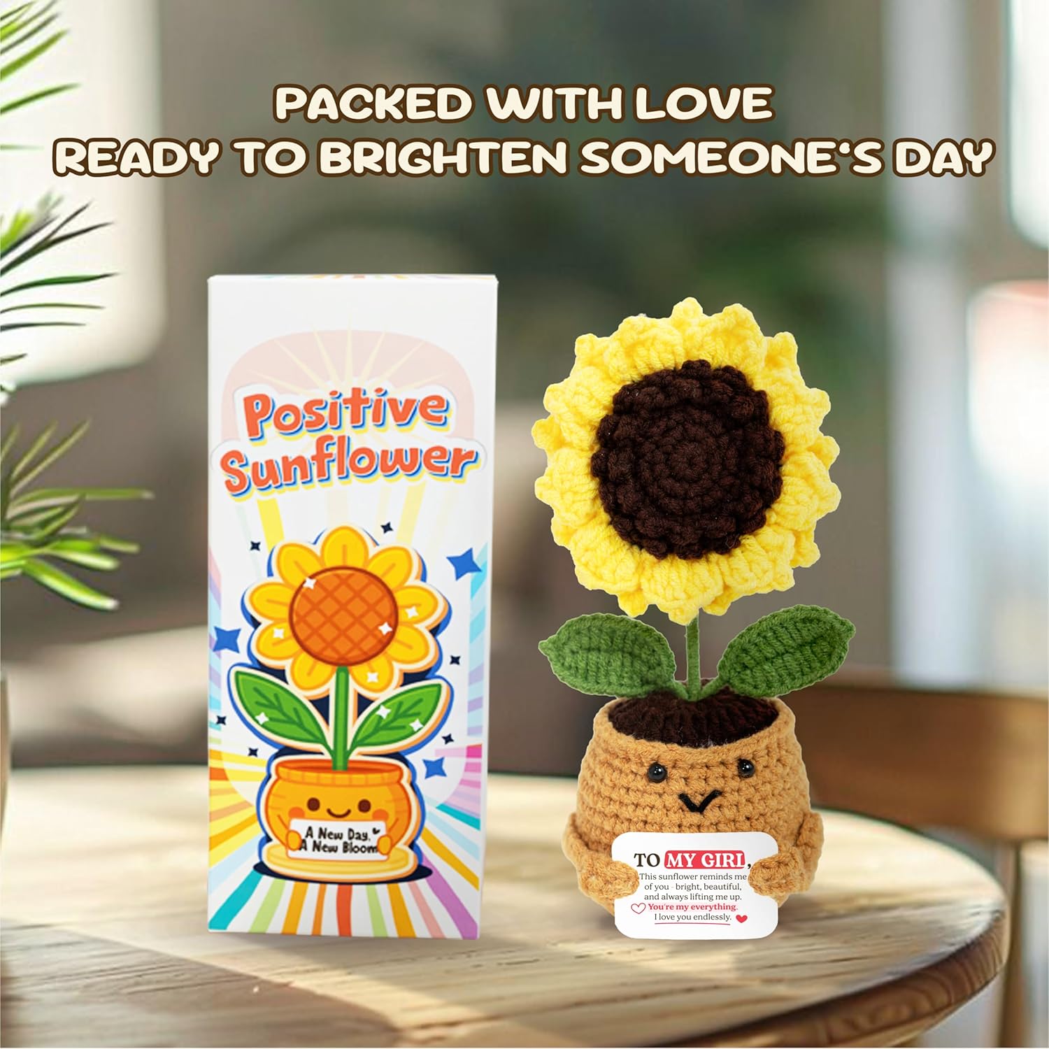 Emotional Support Crochet Sunflower – Handmade Gift for Girlfriend, Wife, Partner – Romantic Romantic I Love You Gift for Couples Wife, “to My Girl” Love Message, for Women - Image 7