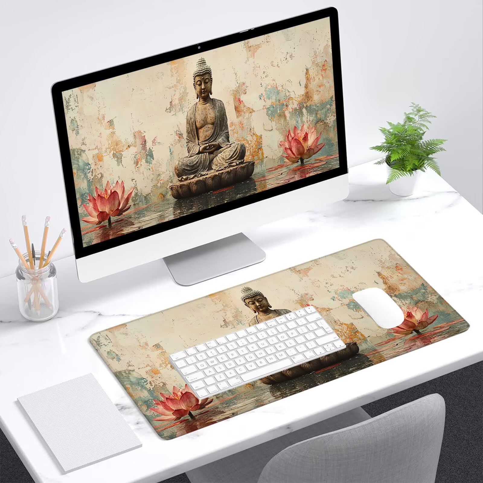 Gamingowa podkładka pod mysz XXL 1200 x 600 mm, podkładka pod mysz w stylu retro, z przyszytymi krawędziami, wodoodporna i antypoślizgowa, Zen do akcesoriów biurowych, poprawia precyzję i prędkość, P