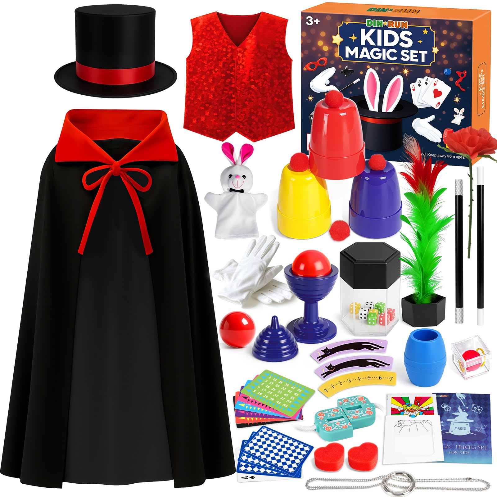 DINORUN Giochi di Magia per Bambini Giochi Bambini con Cappello Magico & Istruzioni & Costume da Mago per Bambini – Gioco di Ruolo Immaginario, Regalo Bambini 6 7 8 9 10 11 12 Anni