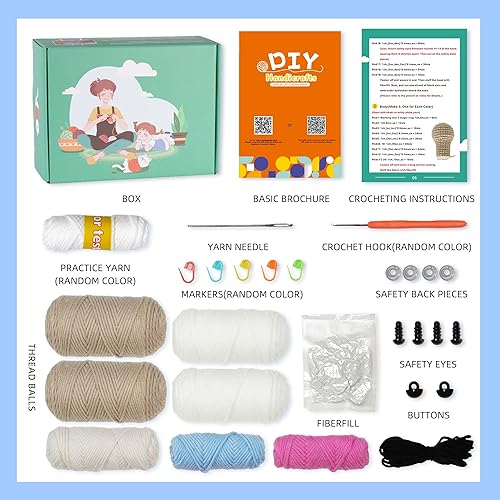 Miniatura 2 de mehorkook Kit de ganchillo para principiantes, tutoriales en video paso a paso, ideal para adultos y niños, proyectos de animales de ganchillo,