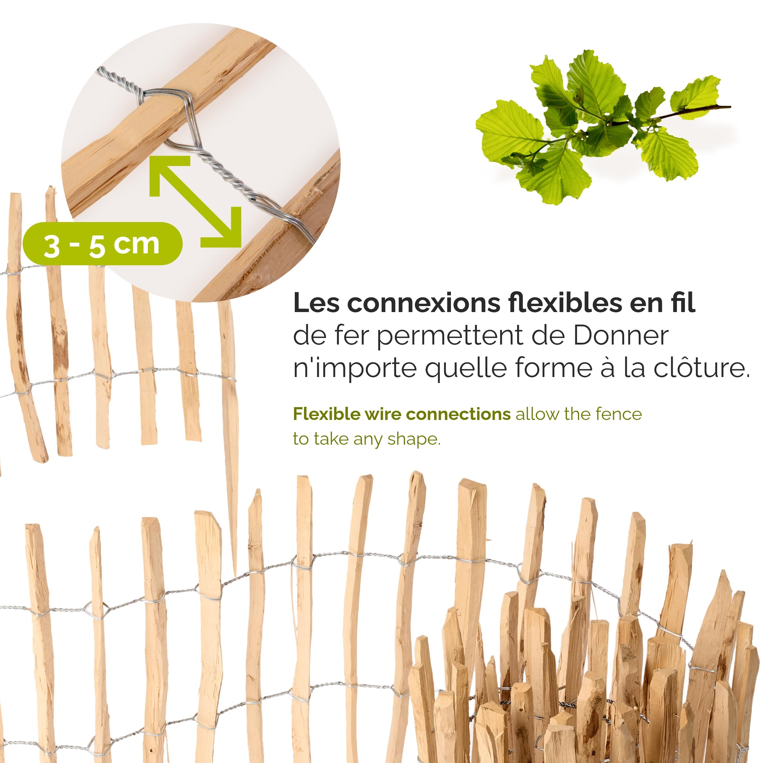 Garronda Cloture Jardin Exterieur à Planter en noisetier, clôture Jardin, clôture Bois, Bordure en Bois, ganivelle de Potager Exterieur GD-0156 Lot de 1 (Écart des Lattes: 3-5 cm, 35 cm x 5m)