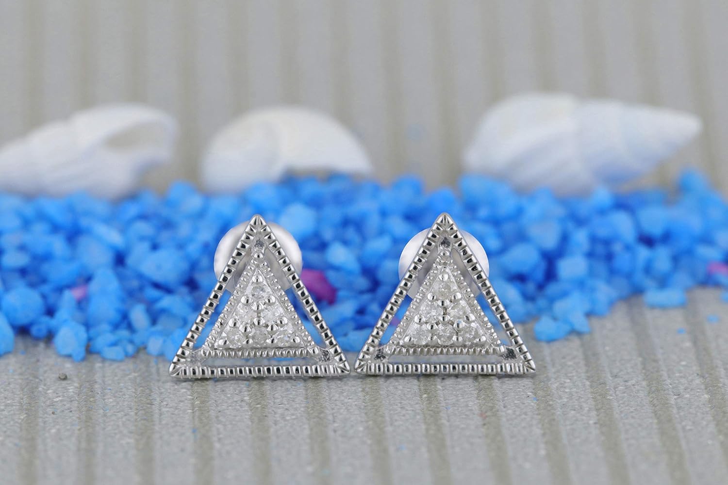 Dazzlingrock Collection 0.10 Ctw Round White Natural Diamond Pyramid Triangle Stud Earrings for Women in 925 Sterling Silver