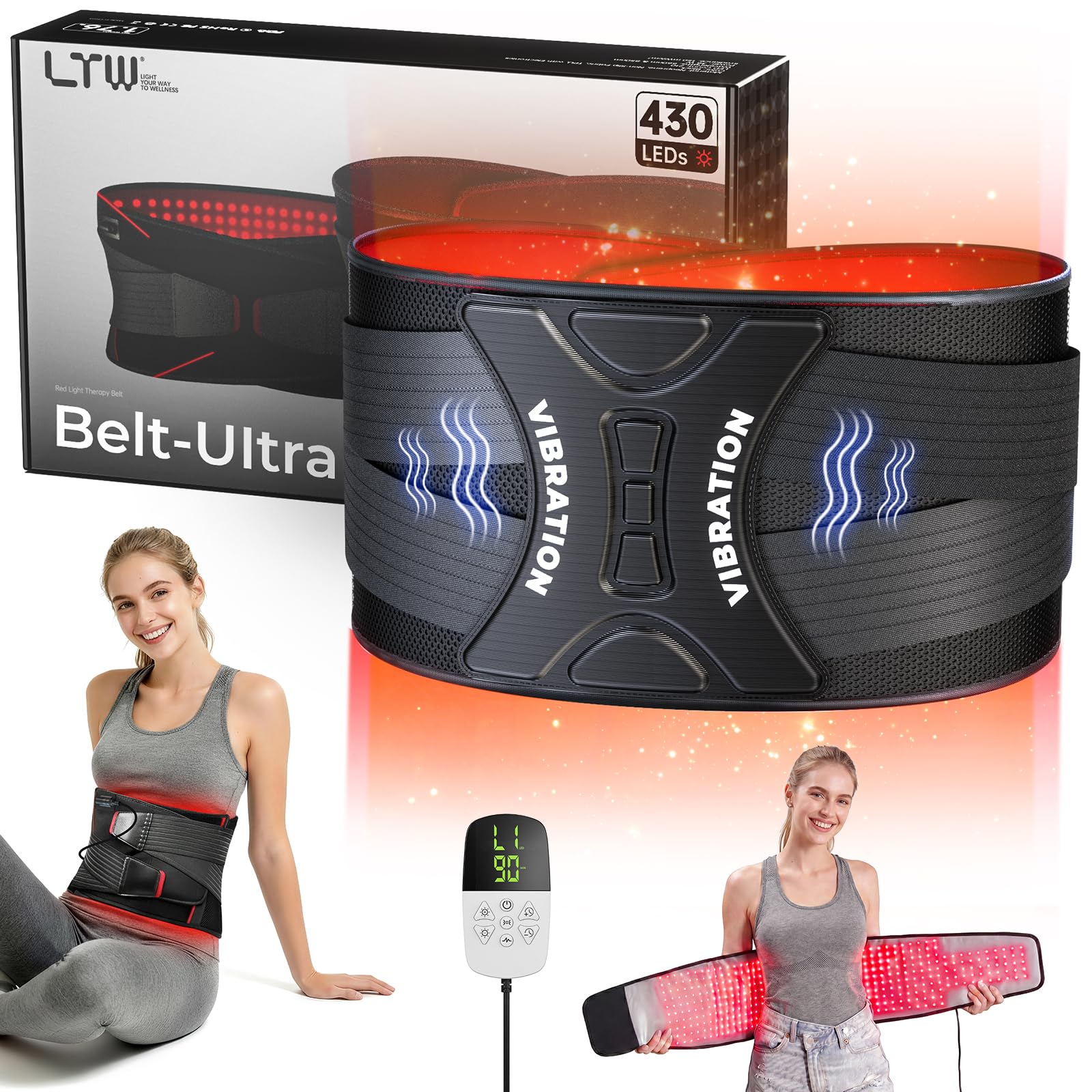 Photo 1 of LTW Flagship Red Light Therapy Belt, 430 LEDs Infrared Red Light Therapy for Body, 660nm & 850nm Near Infrared Wrap with Vibration for Back Pain Relief, Waist, Belly, Shoulder (49.2" x 9.1" 430 LEDs)
