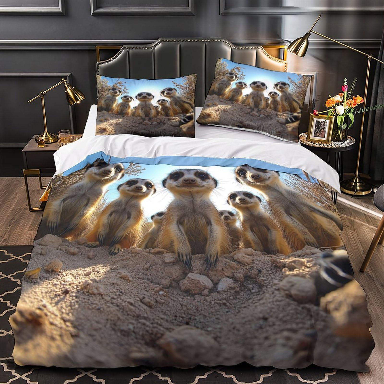 Ensemble de literie microfibre surinam imprimé meerkats 3 pièces king 220x240cm