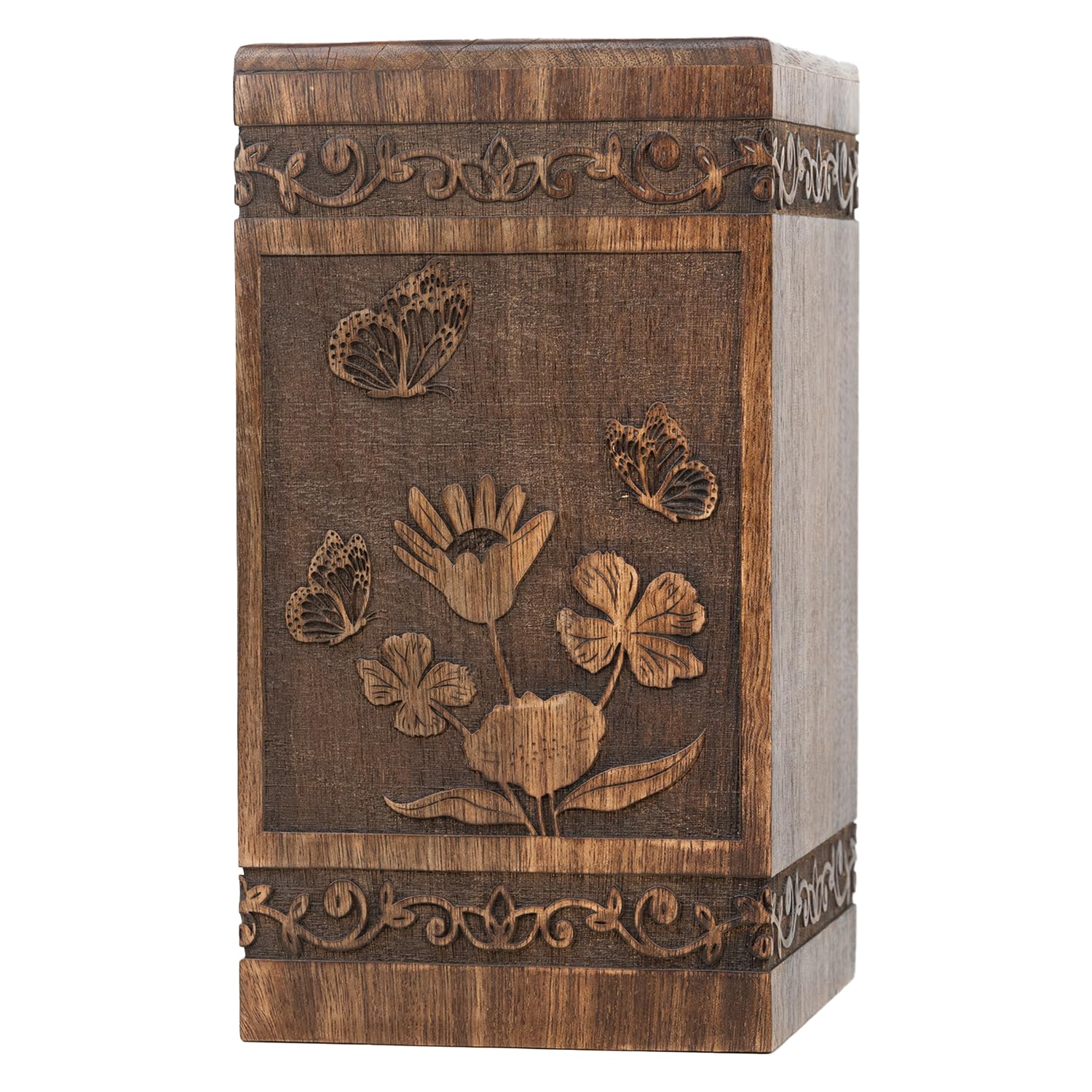 Butterfly Cremation Urns for Human Ashes | Adult - Male, Female | Wooden Cremation Memorial Ash Decorative Urn -Brown, 11 Inches - 1 pc