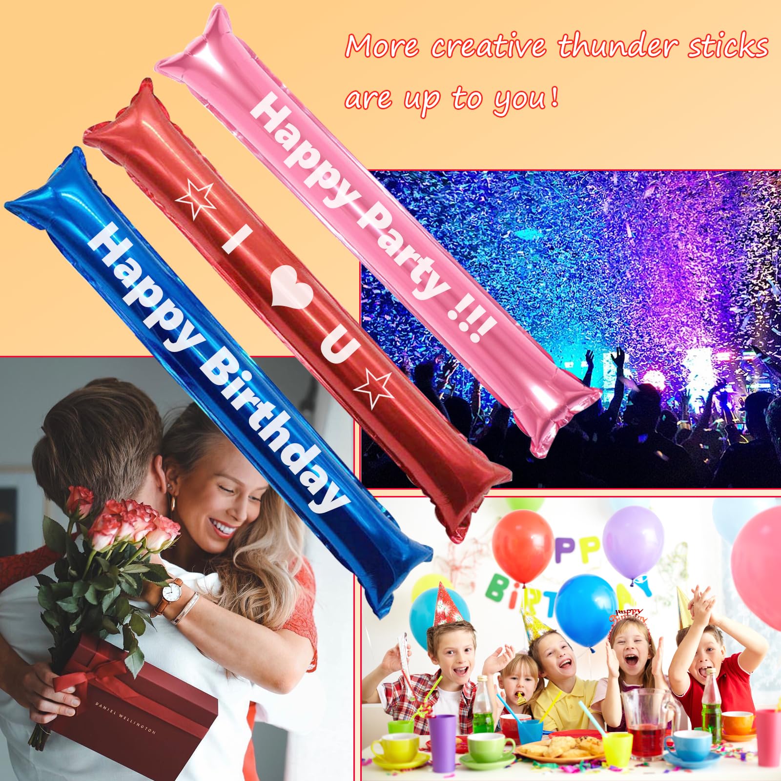 100 szt. niestandardowych balonów foliowych Bam Bam Thunder Sticks można drukować 1 kolorowe logo, urządzenie do hałasu, na imprezy sportowe, 60 x 10 cm, kij wachlarzowy z dwustronnym logo (58 cm