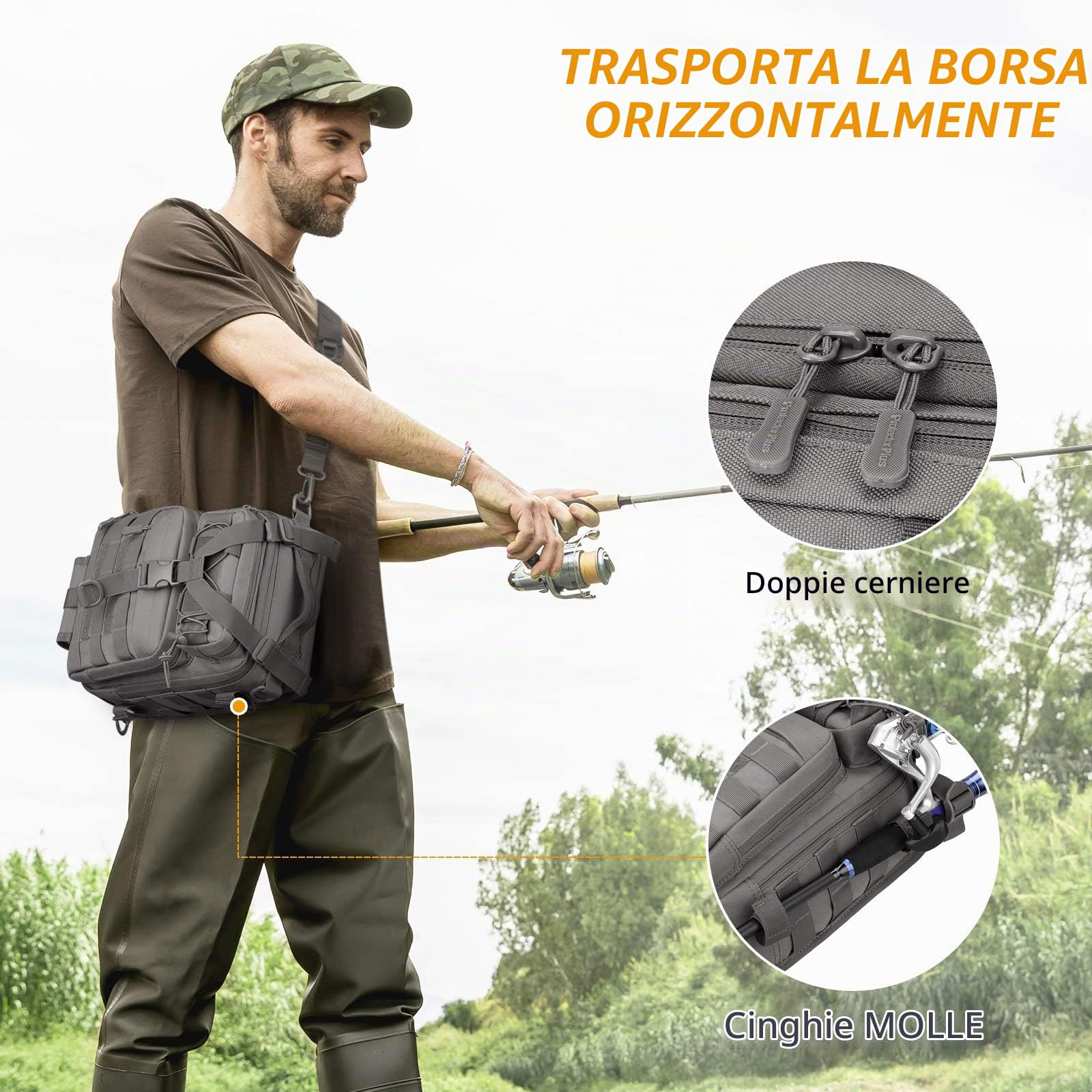 HUNTVP Zaino Monospalla Uomo Tattico Borsa Petto Impermeabile Borsa a Tracolla Militare per Campeggio Escursionismo Ciclismo Viaggio, Type-3 Grigio