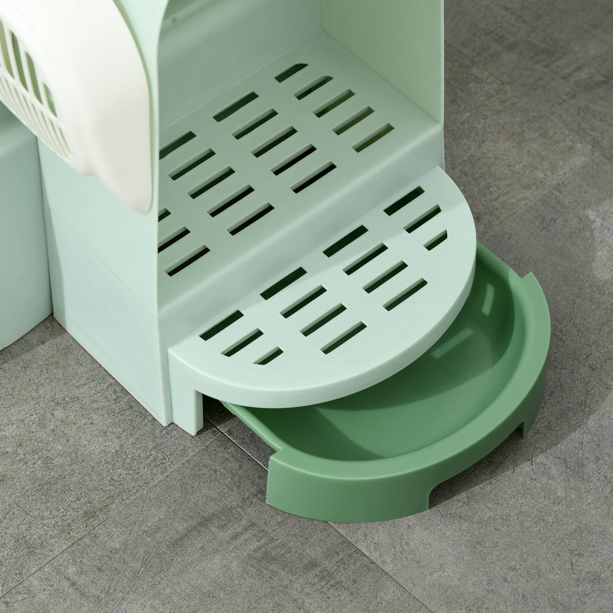 PawHut Arenero para Gatos con Cubierto Caja de Arena para Gatos en Forma de Cápsula Espacial con 2 Bandejas Extraíbles y Pala 52x60x42 cm Verde