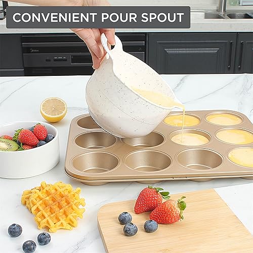 Vista 208 de COOK WITH COLOR Nesting - Juego de cuencos de plástico para mezclar con boquillas y asas, color rosa, 4 piezas antideslizantes