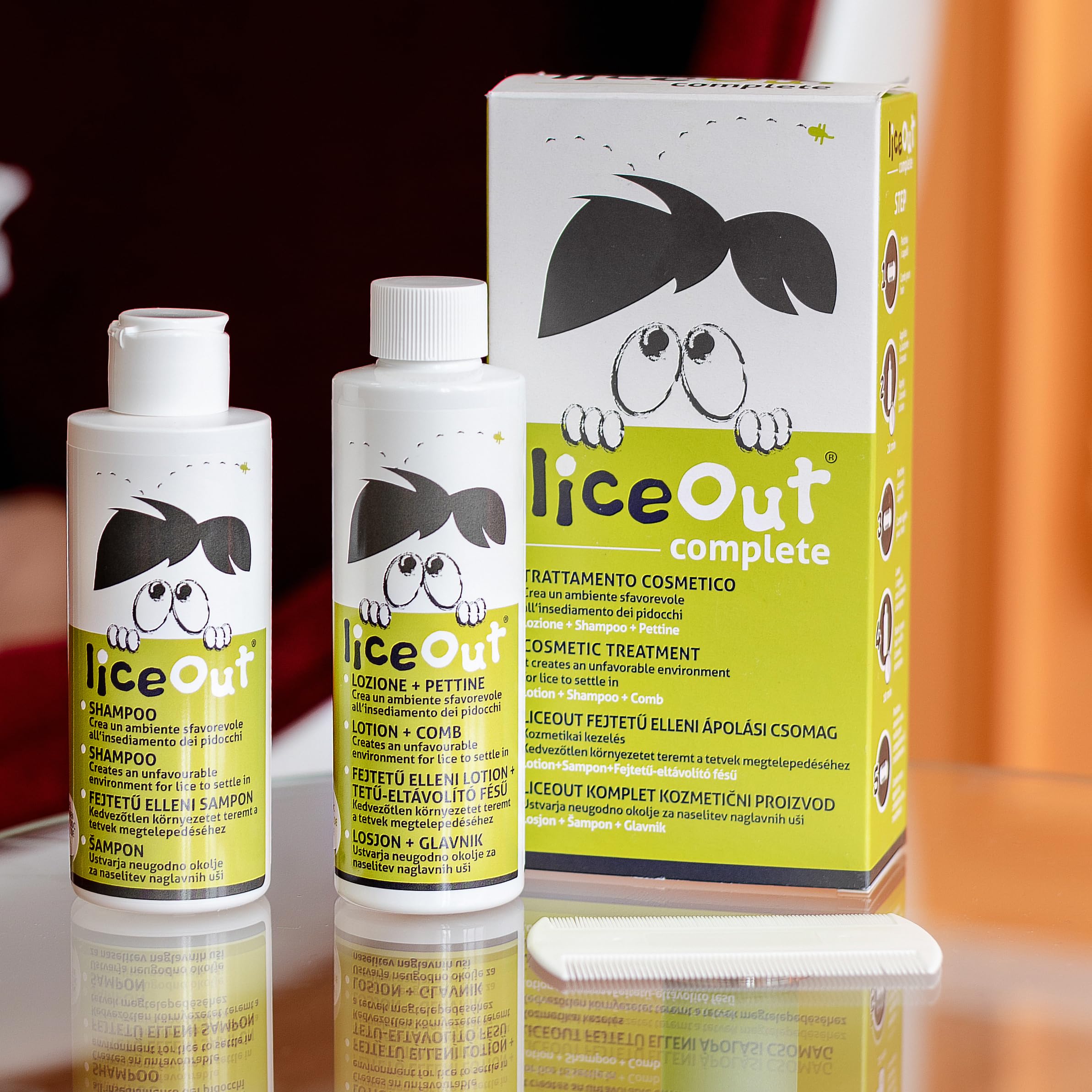 LICEOUT Shampoo e Lozione Pidocchi Bambini. 2x125ml+Pettine | Trattamento Naturale e completo contro lendini e uova. Senza pesticidi. Include il pettine speciale per la rimozione