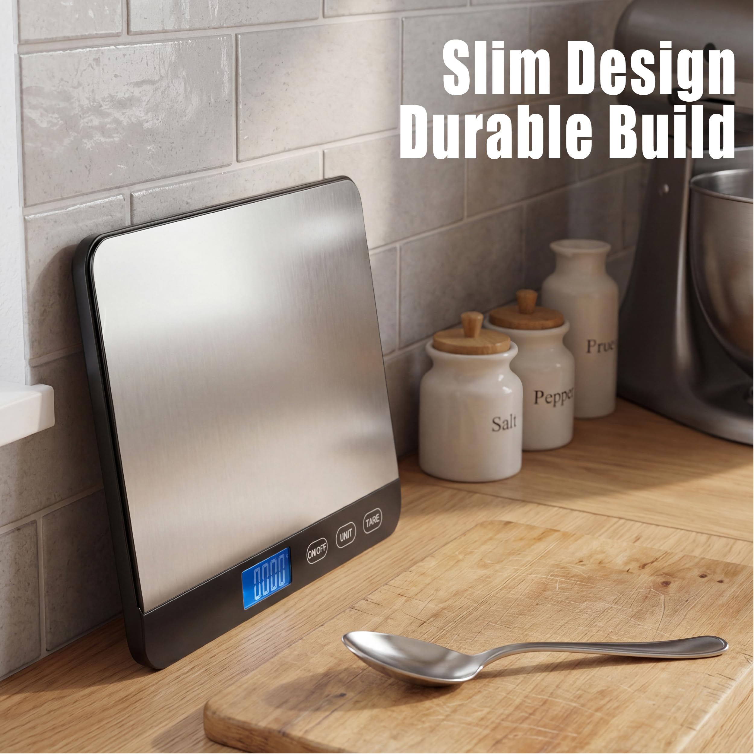 Bilancia da cucina digitale con piattaforma extra-large, 20 kg, alta precisione, acciaio inossidabile/vetro temperato, peso grammi e once per cucinare la preparazione dei pasti, 2 batterie