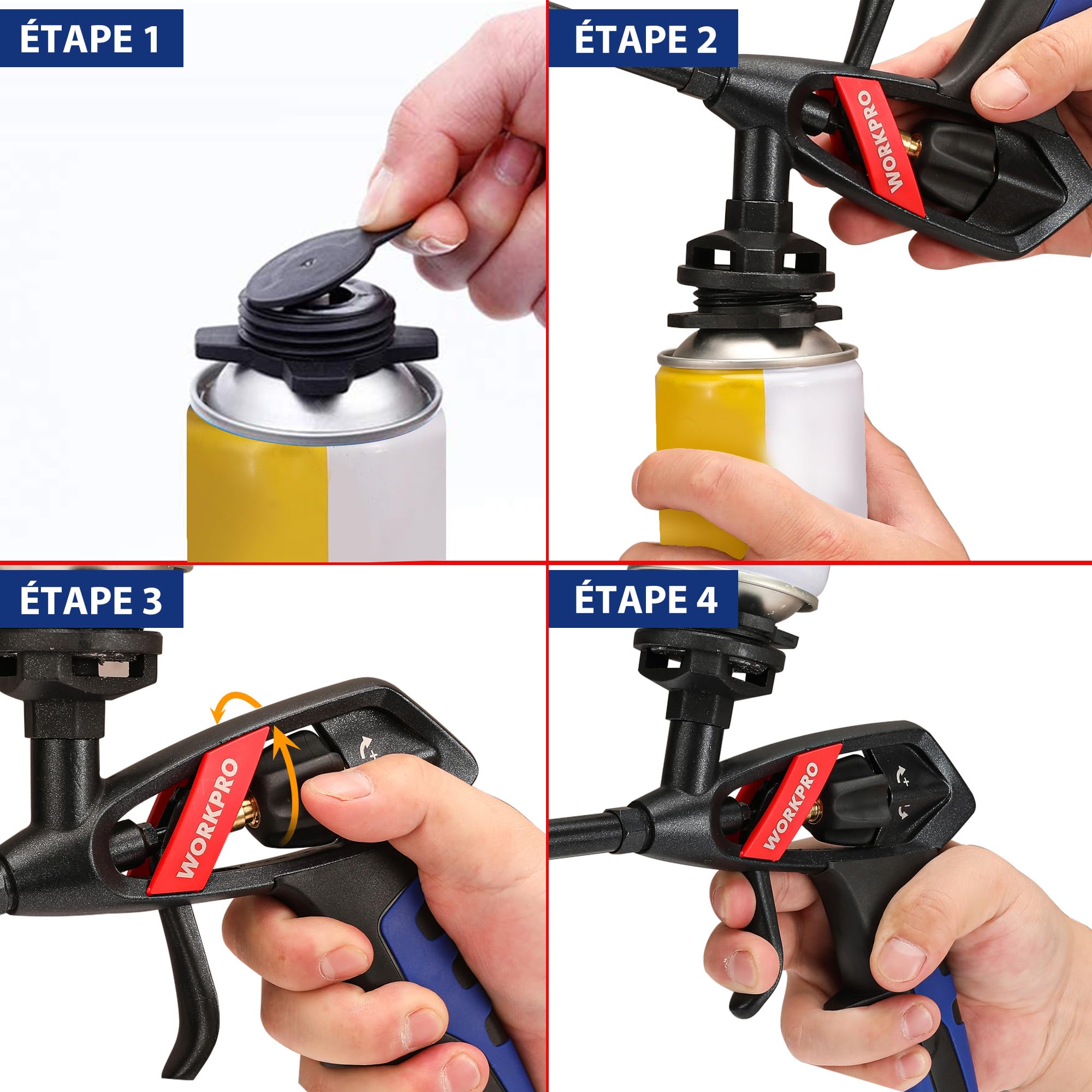 WORKPRO Pistolet Mousse Polyurethane, Pistolet à Mousse, Pistolets à Mousse Expansive PU, Réglage d'une Seule Main, Sortie de Mousse Réglable et Précise pour Calfeutrage, Etanchéité, Remplissage