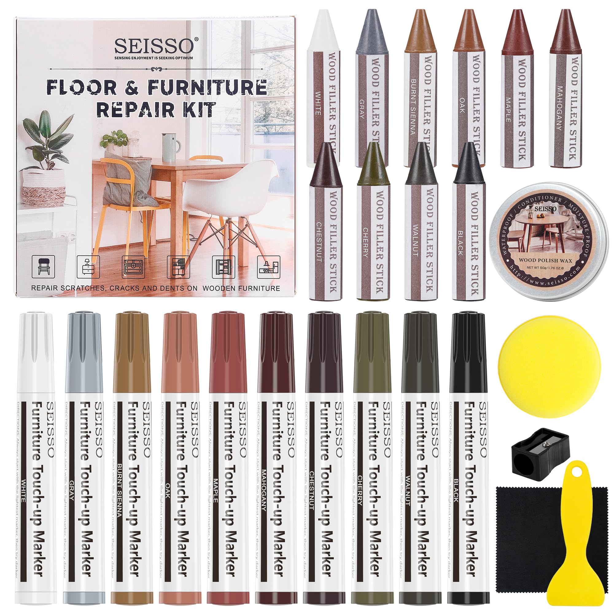 SEISSO Wood Furniture Repair Kit, Touch Up Markers and Crayons