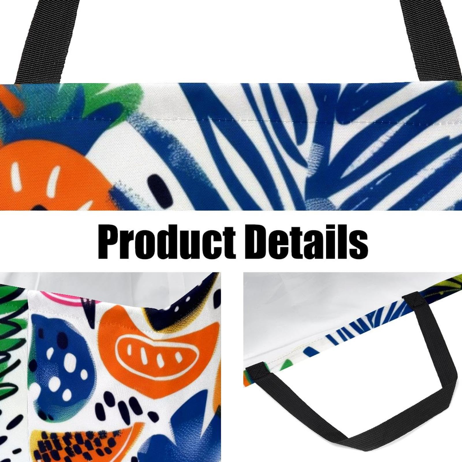 Sac à provisions réutilisable, joli motif tropical d'été, sac fourre-tout robuste, pliable, lavable, pour pique-nique, camping, multicolore, 22.0x12.6x11.4 in/56x29x32 cm