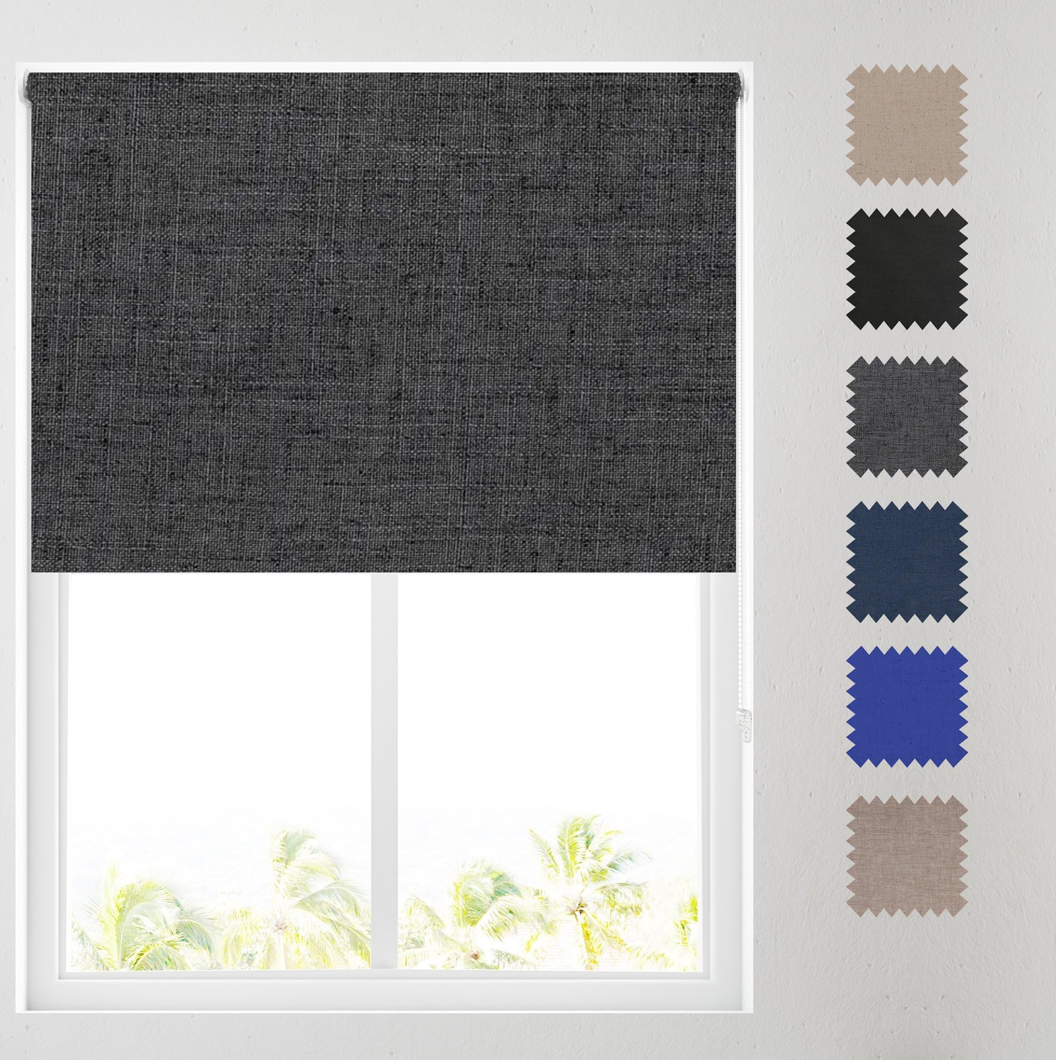 Barnes Blinds - Linen Look Textured Blackout Roller Blinds for Windows, Custom Cut to Size - Durable Fittings, Easy Fit (Charcoal 61cm)