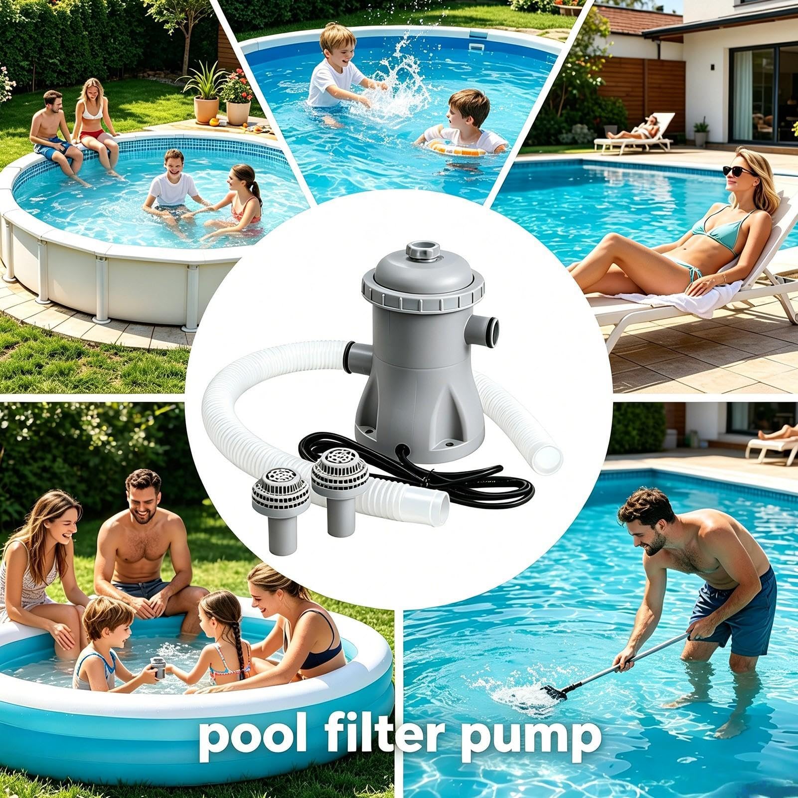Pompa Per Filtrazione Piscina Set di attrezzatura filtrazione a sabbia per | Pompa Filtro Da Piscina Potente per giardino, laghetto e fontana stagionale da esterno