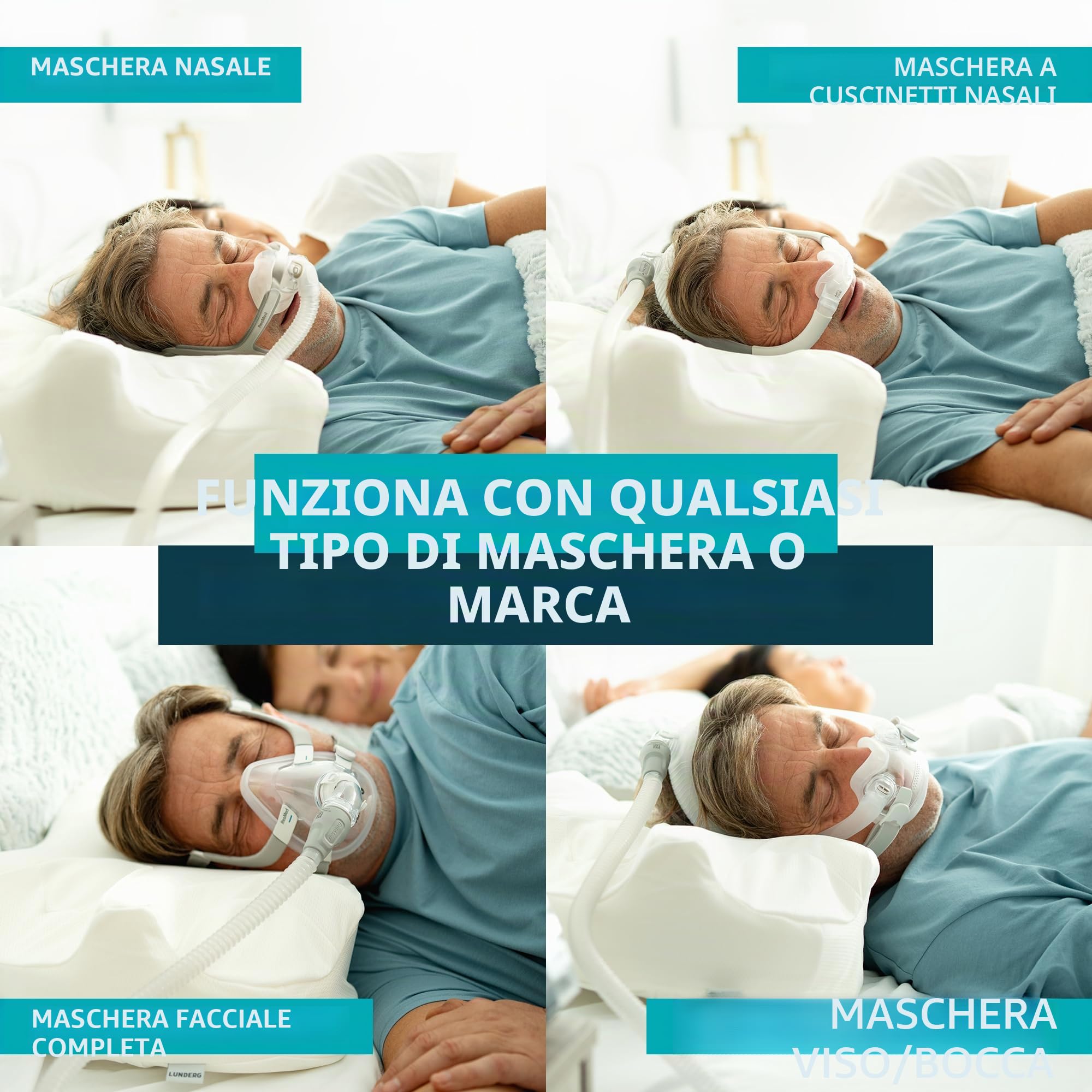 Lunderg CPAP Cuscino per chi dorme laterali, include 2 federe, cuscino in memory foam regolabile per dormire su fianco, schiena e stomaco, riduce le perdite d'aria e la pressione della maschera
