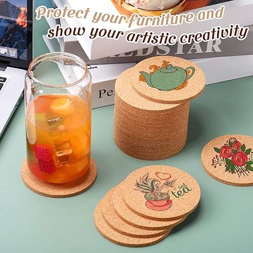 Miniatura 5 de Pinkunn 100 posavasos de corcho a granel para bebidas de 3.5 pulgadas, absorbentes, resistentes al calor, posavasos de corcho en blanco para grabado