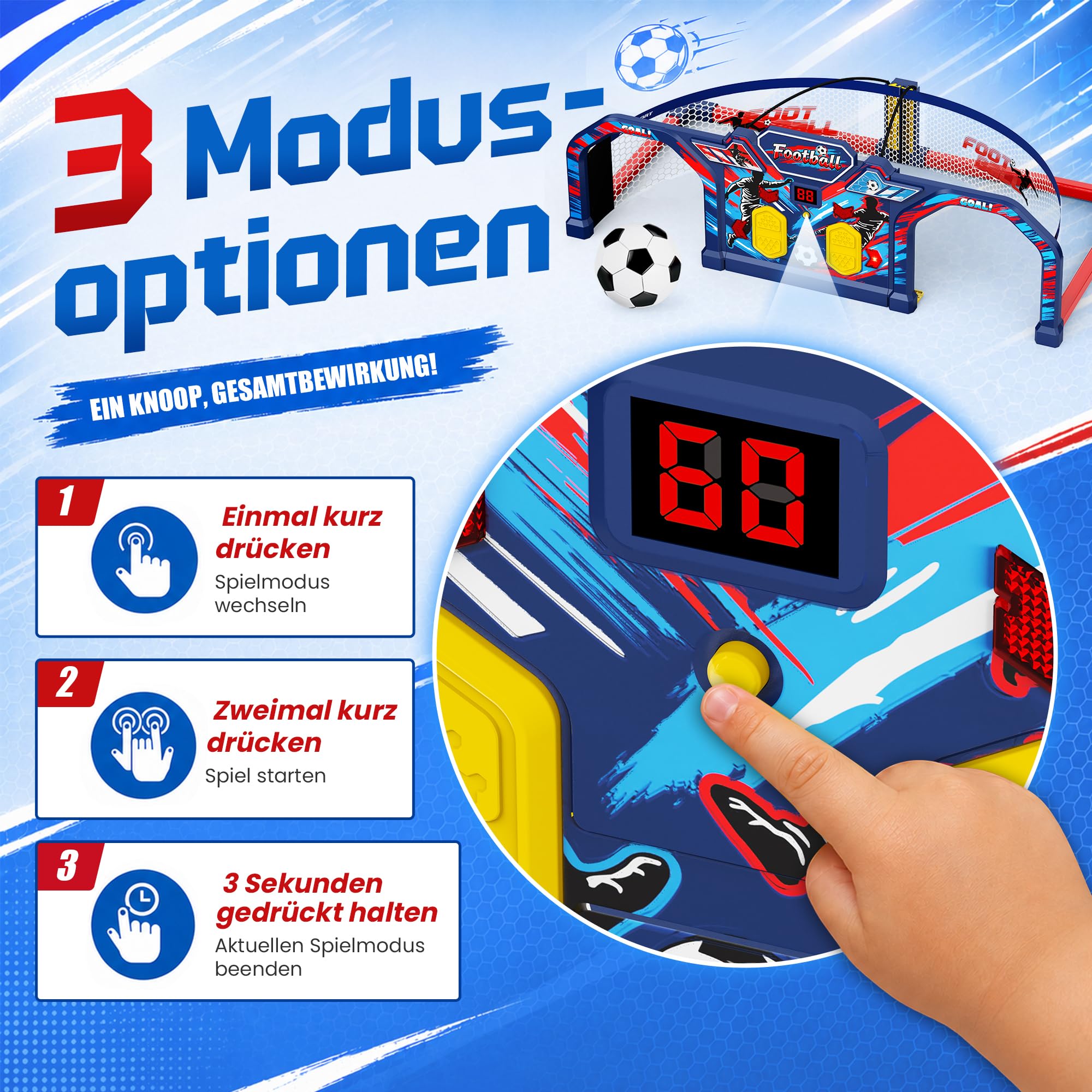 ROPODA Fußball Geschenke Jungen, Interaktives Fußball Spielzeug für Kinder mit 3 Spielmodi, Sounds&Anzeigetafel, Fussball Training Spiele für Garten Indoor Outdoor, Geschenke für Mädchen ab 3+,Wm 2026