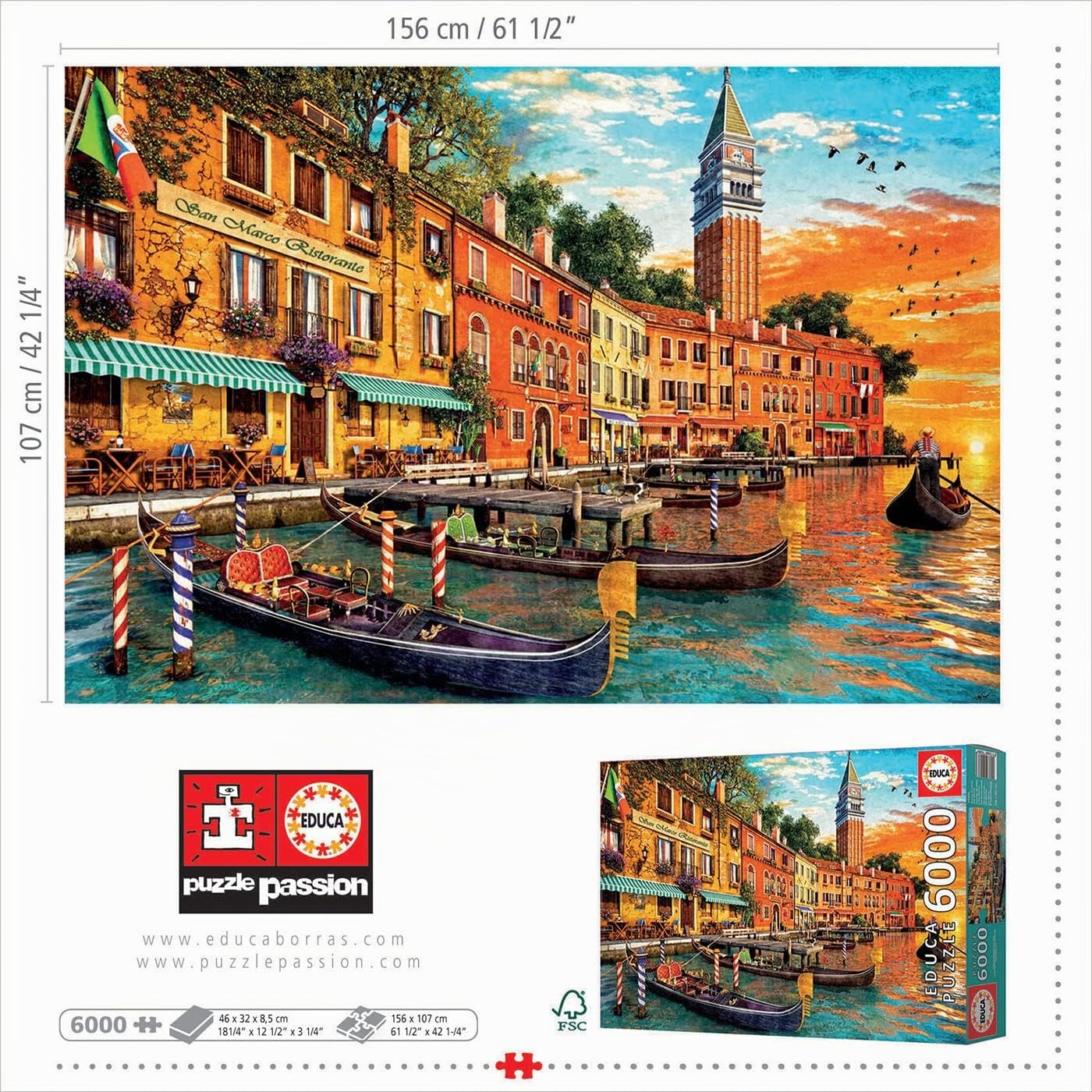 Educa - Puzzle de 6000 pièces pour Adultes | Coucher de Soleil à San Marcos. Mesure : 156 x 107 cm | Comprend Un Service de pièce Perdue au Stock d'échappement | À partir de 14 Ans (19286)