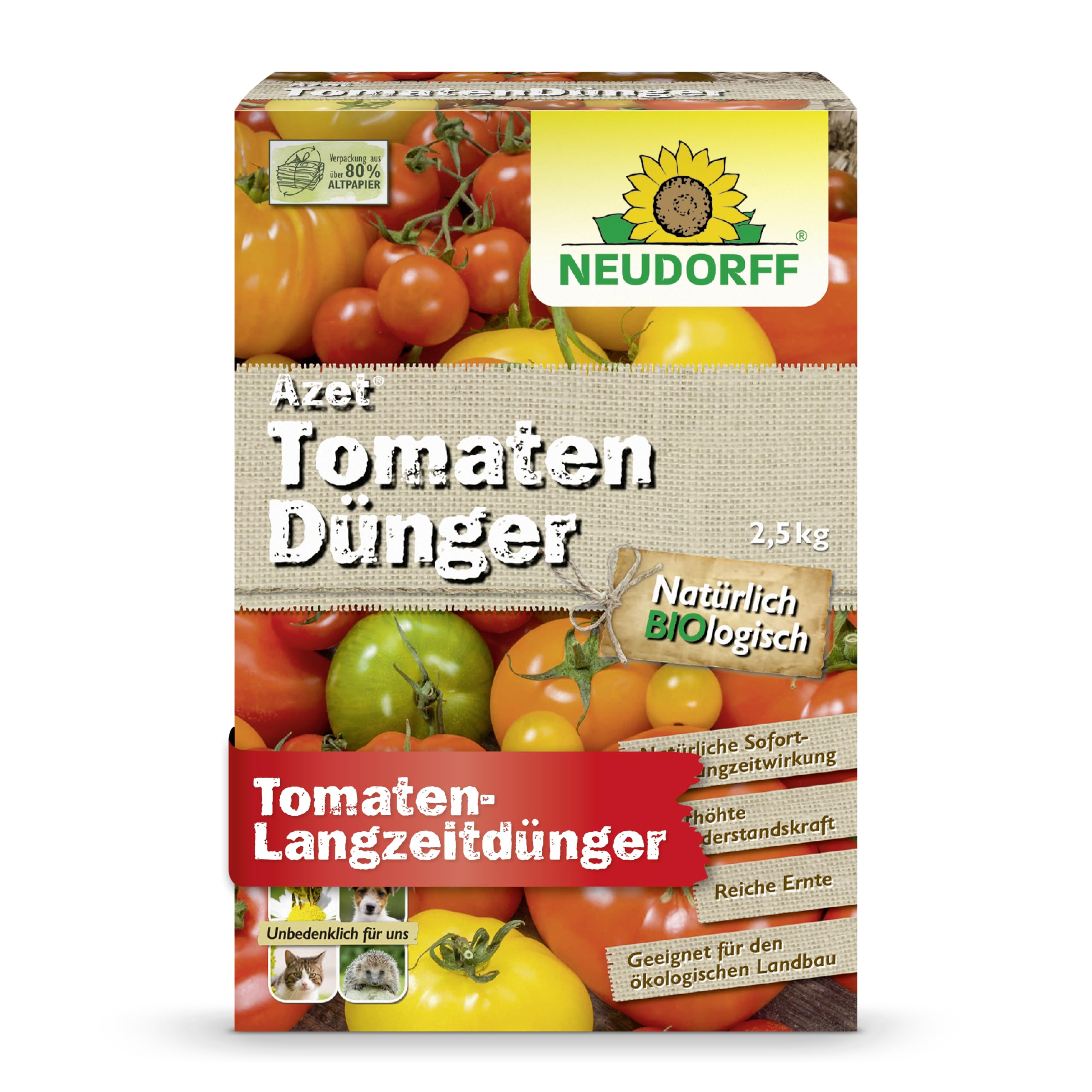 Neudorff Azet TomatenDünger – Bio Tomatendünger mit Mykorrhiza und natürlicher Sofort- und Langzeitwirkung sorgen für aromatische Tomaten, 2,5 kg