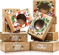 Vista 1 de Cajas de galletas navideñas para regalar, 12 latas de galletas navideñas de papel kraft con tapas, cajas resistentes de Navidad, latas de Navidad