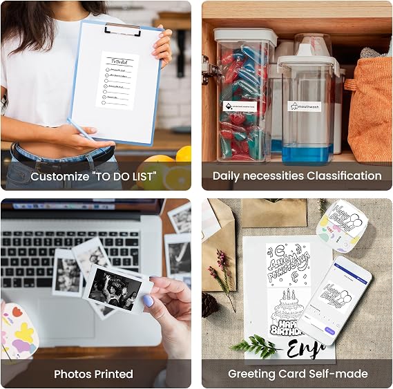 Mini Sticker Printer AHM2, Mini Thermal Printer with 3 Rolls Paper, Portable Bluetooth Inkless Printpods, Pocket Label Maker Suitable for Creative Kids DIY, Diaries, Photos, Study Notes -White