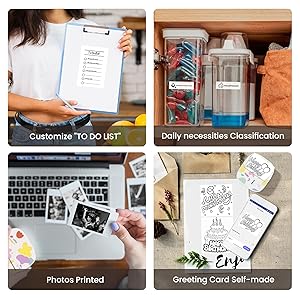 XenGro Mini Portable Sticker Printer, Mini Thermal Printer with 3 Rolls Paper, Bluetooth Inkless Printpods, Pocket Label Maker Suitable for Creative Kids DIY, Diaries, Photos, Study Notes -White