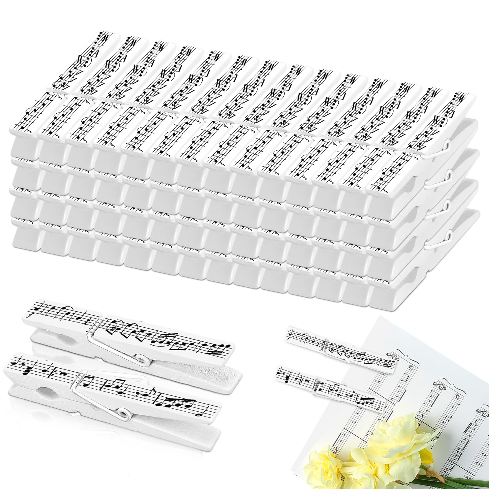 Bucherry 50 Pcs Music Sheet Clips Wooden Sheet Note Holder Clips Musical Teacher Gifts for Music Reading Stand Piano Guitar Violin Flute Musical Instrument Player Musician
