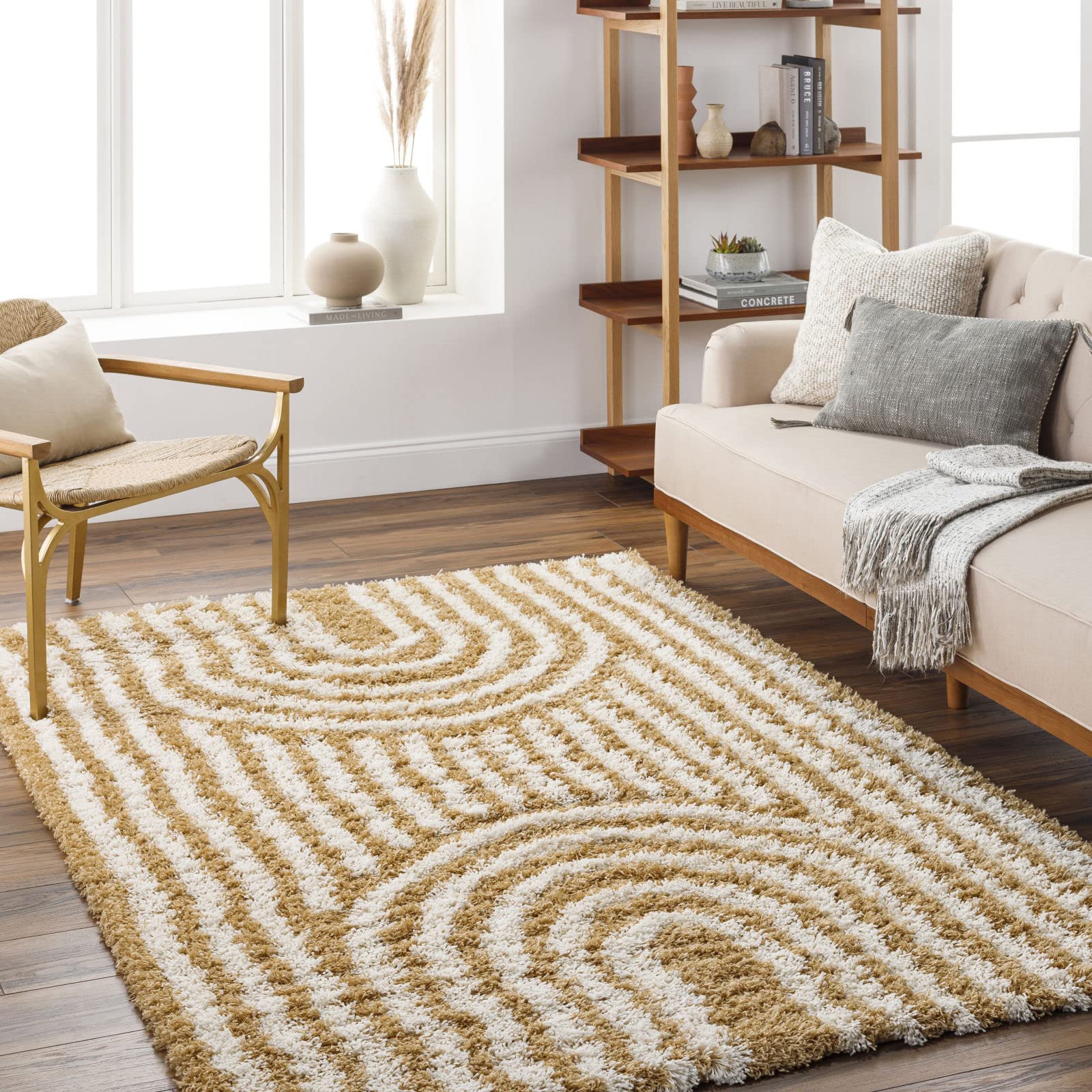 Livabliss CHRISTINA Shaggy Rug - Camel, Brown - 160 x 220 cm - Plush Pile Modern Area Rug