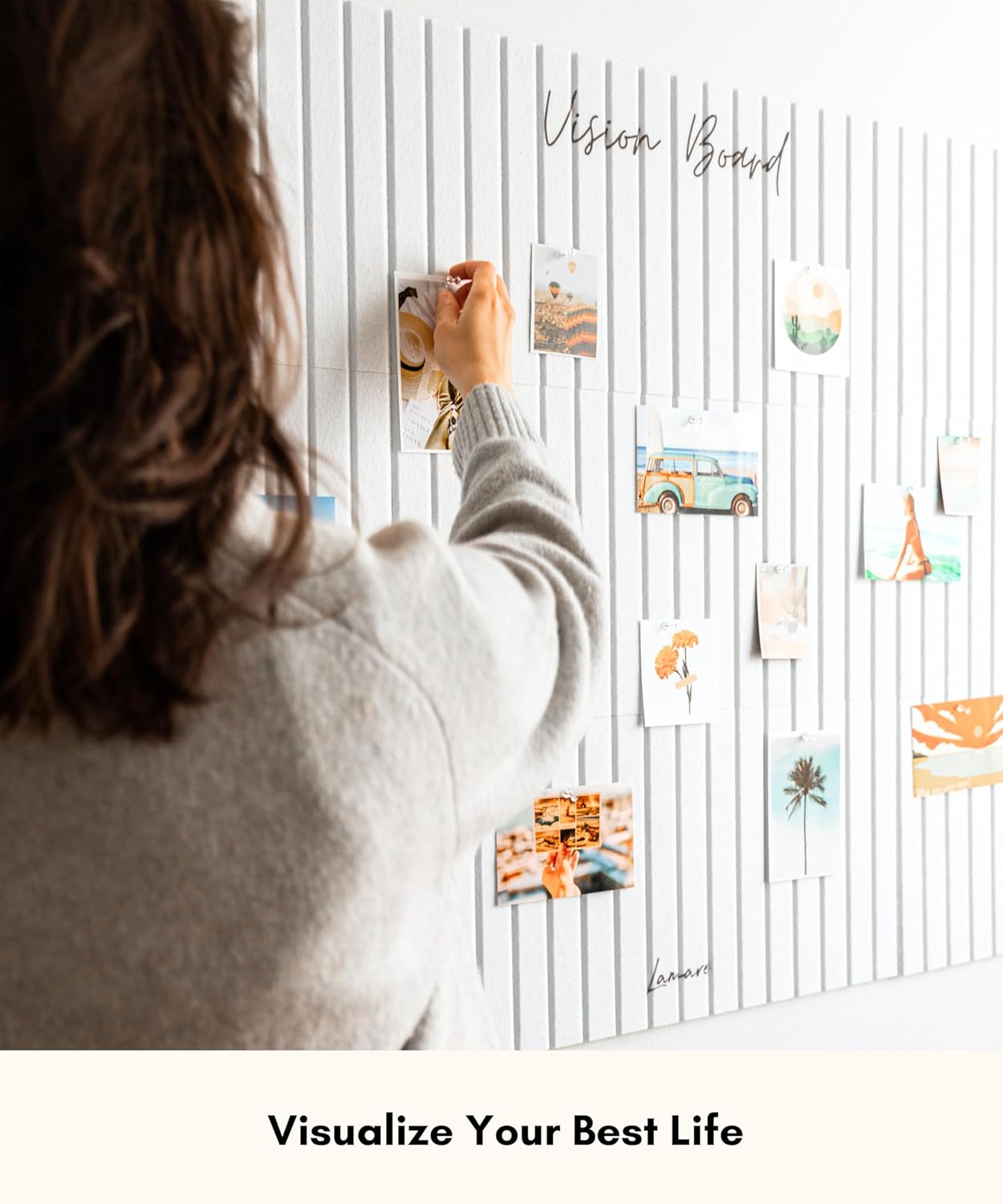 Lamare Vision Board for Wall - Aesthetic Felt Bulletin Board Tiles with Pins & Adhesive Tabs, Collage Board - Minimalist Dream Board for DIY Vision Board Supplies for Women