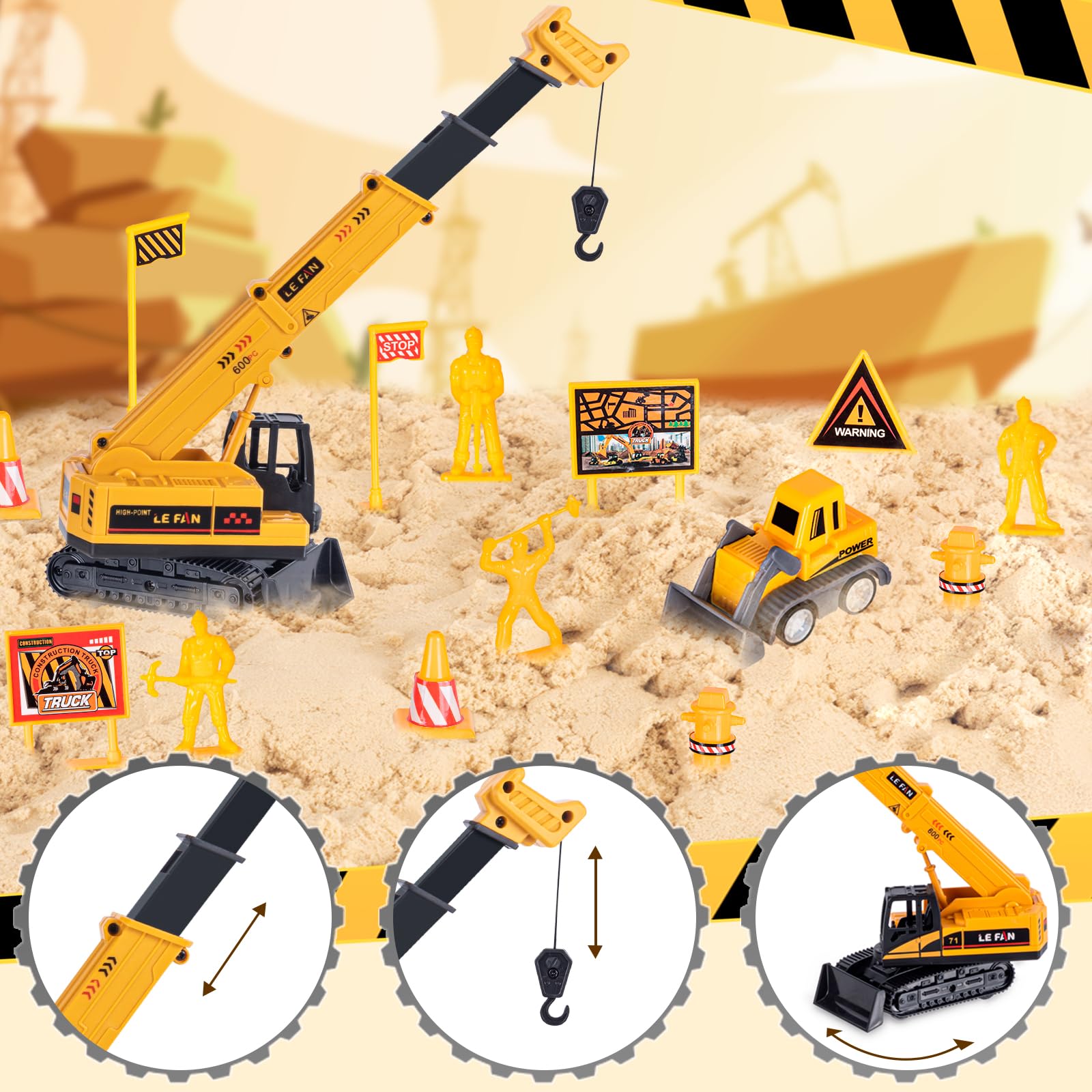 Thedttoy 2KG Arena de Modelar Mágica para Niños,Sitio de Construcción Caja con Grúa Juguete,Mini VehÍculos&Moldes,Sensoriales Juego de Arena Regalo para Niños Niñas