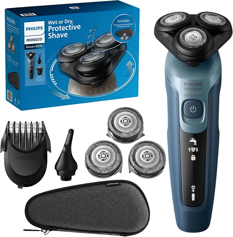 Barbeador elétrico PHILIPS AquaTouch Wet & Dry recarregável com lâminas ComfortCut, aparador de precisão e cabeça Flex 5D